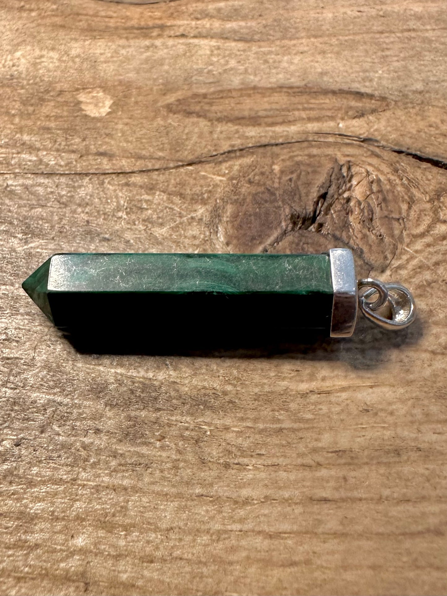 Vintage Malachite Pillar 925 Silver Pendant