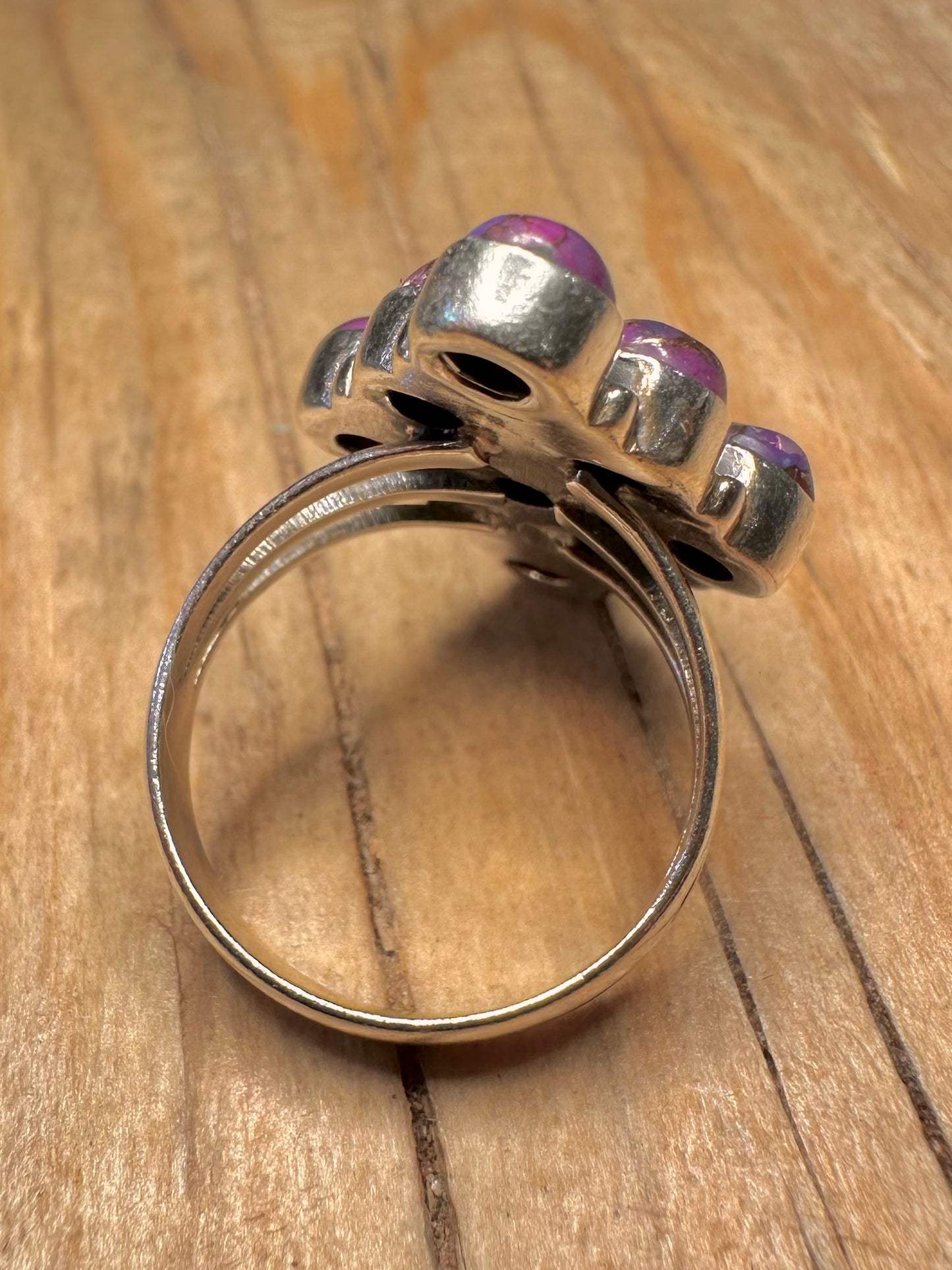 Vintage Purple Turquoise Cluster 925 Sterling Silver Size O1/2 Ring