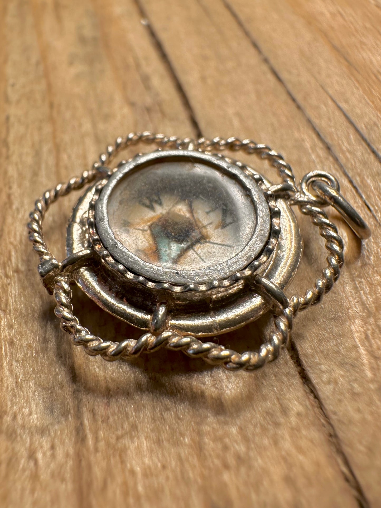 Vintage Compass Ship Engraved 925 Sterling Silver Pendant