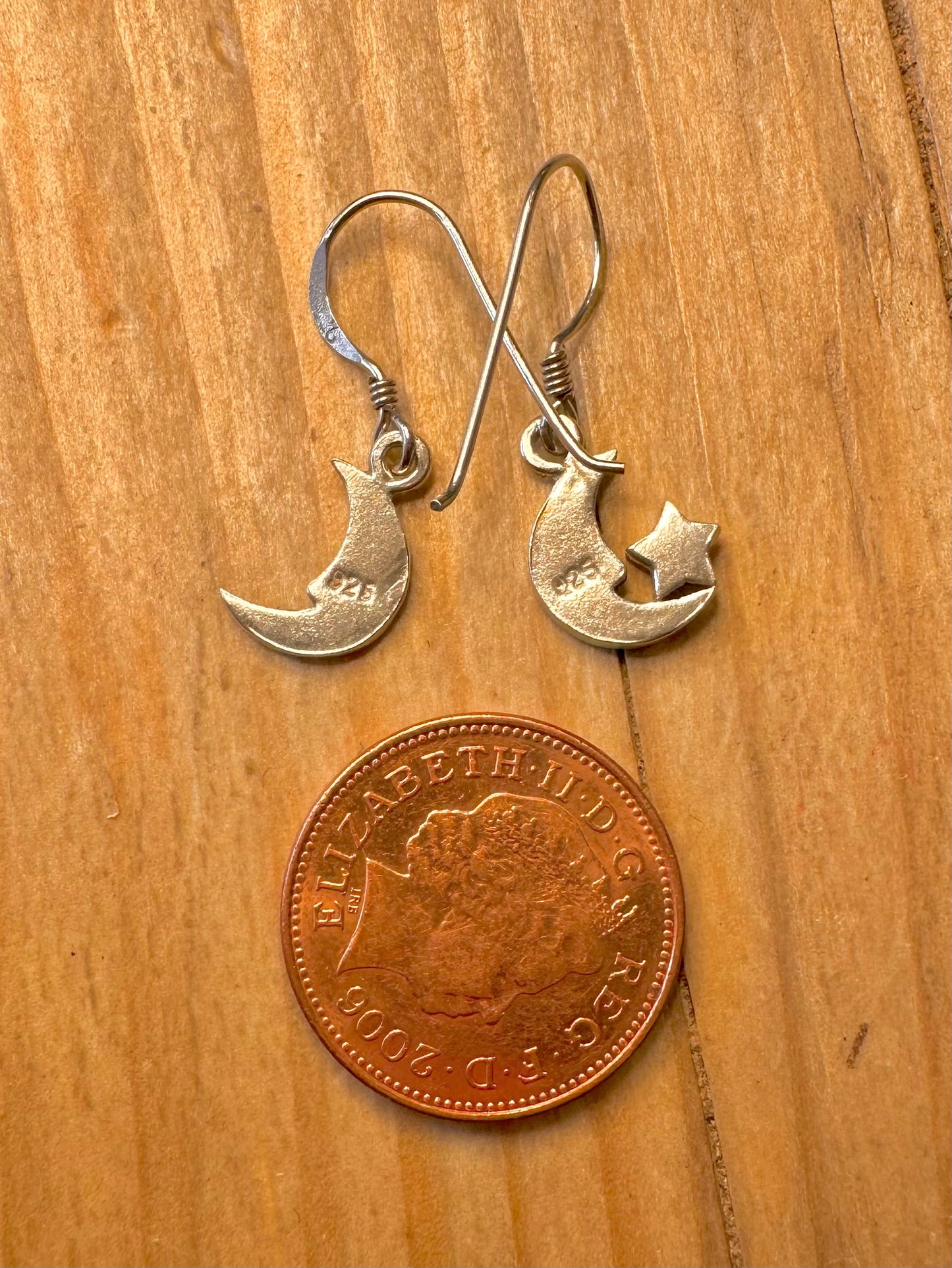Vintage Moon Dangle 925 Sterling Silver Earrings