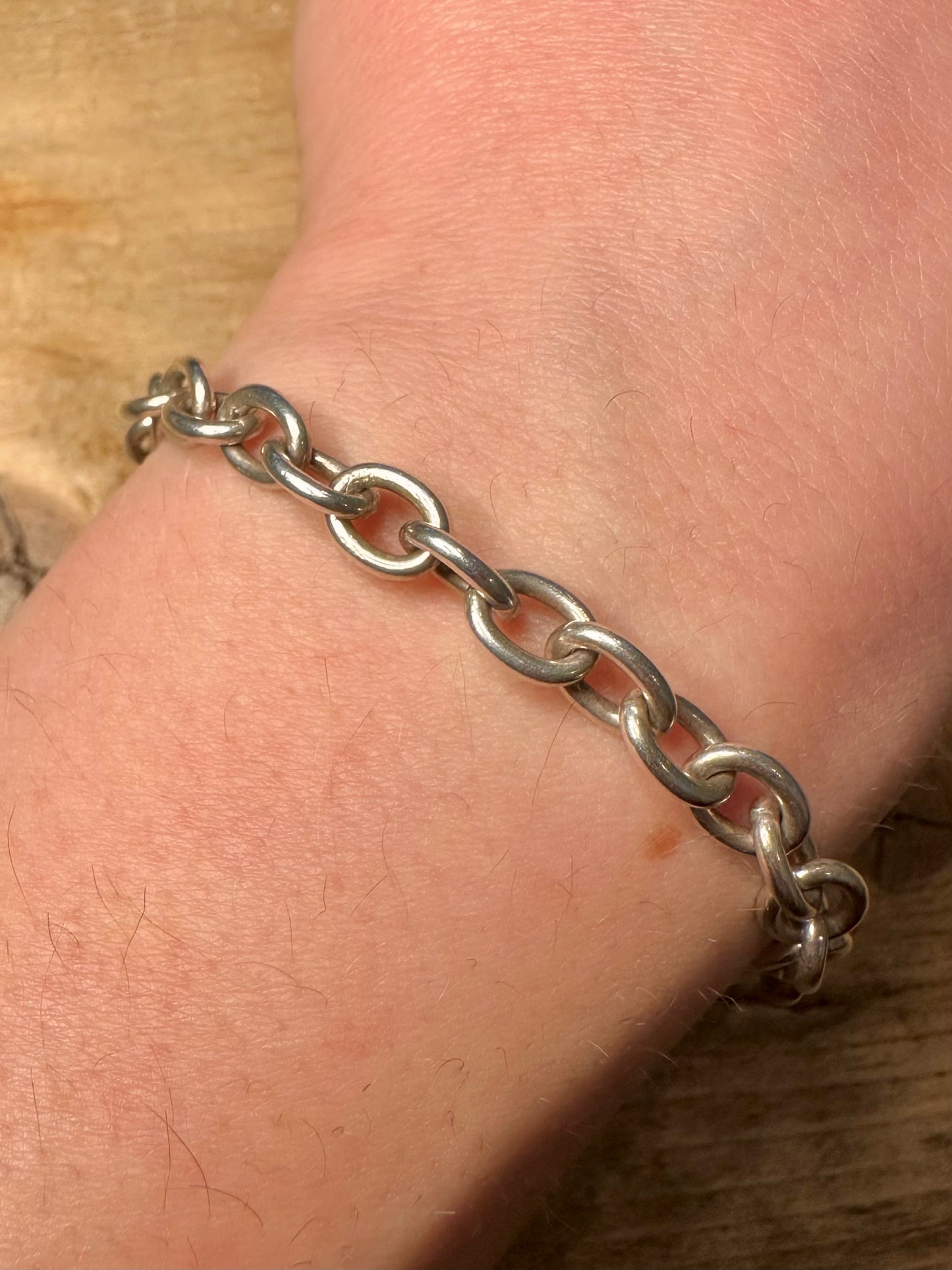 Vintage Heart T Bar Clasp Belcher 925 Silver 7.3 inch Bracelet