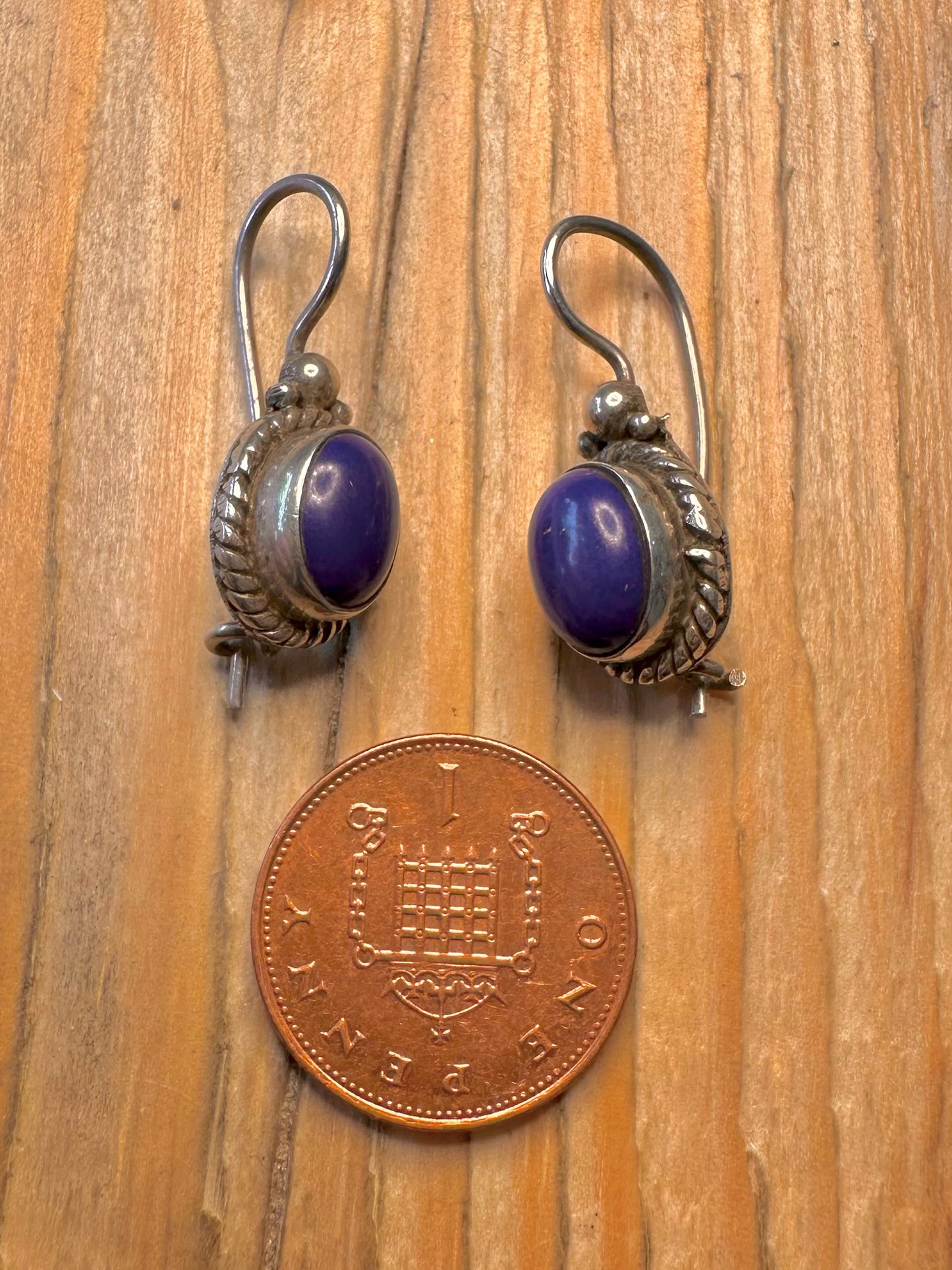 Vintage Lapis Dangle 925 Sterling Silver Earrings