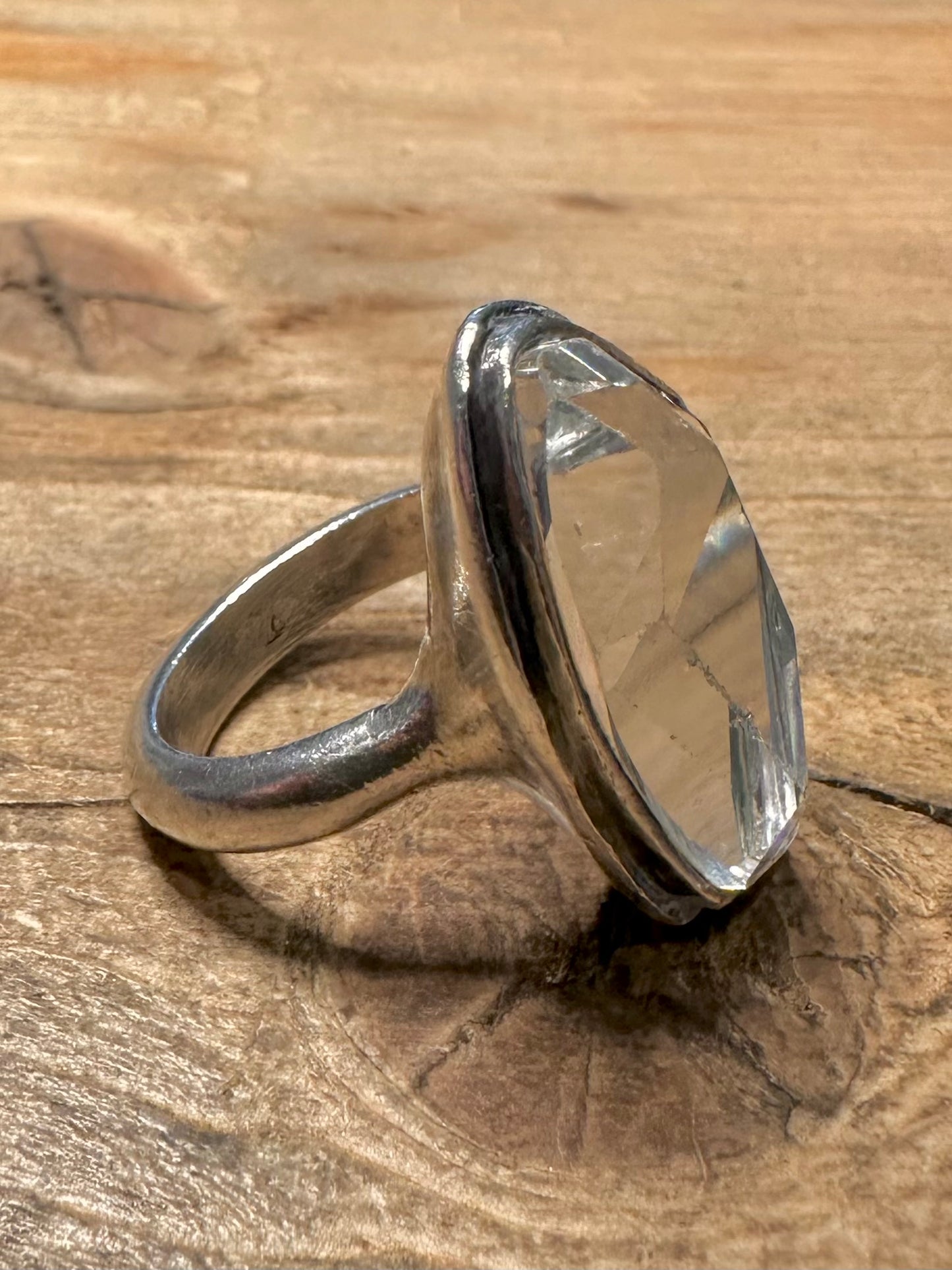 Abstract Large White Stone 925 Silver Size M1/2 Ring