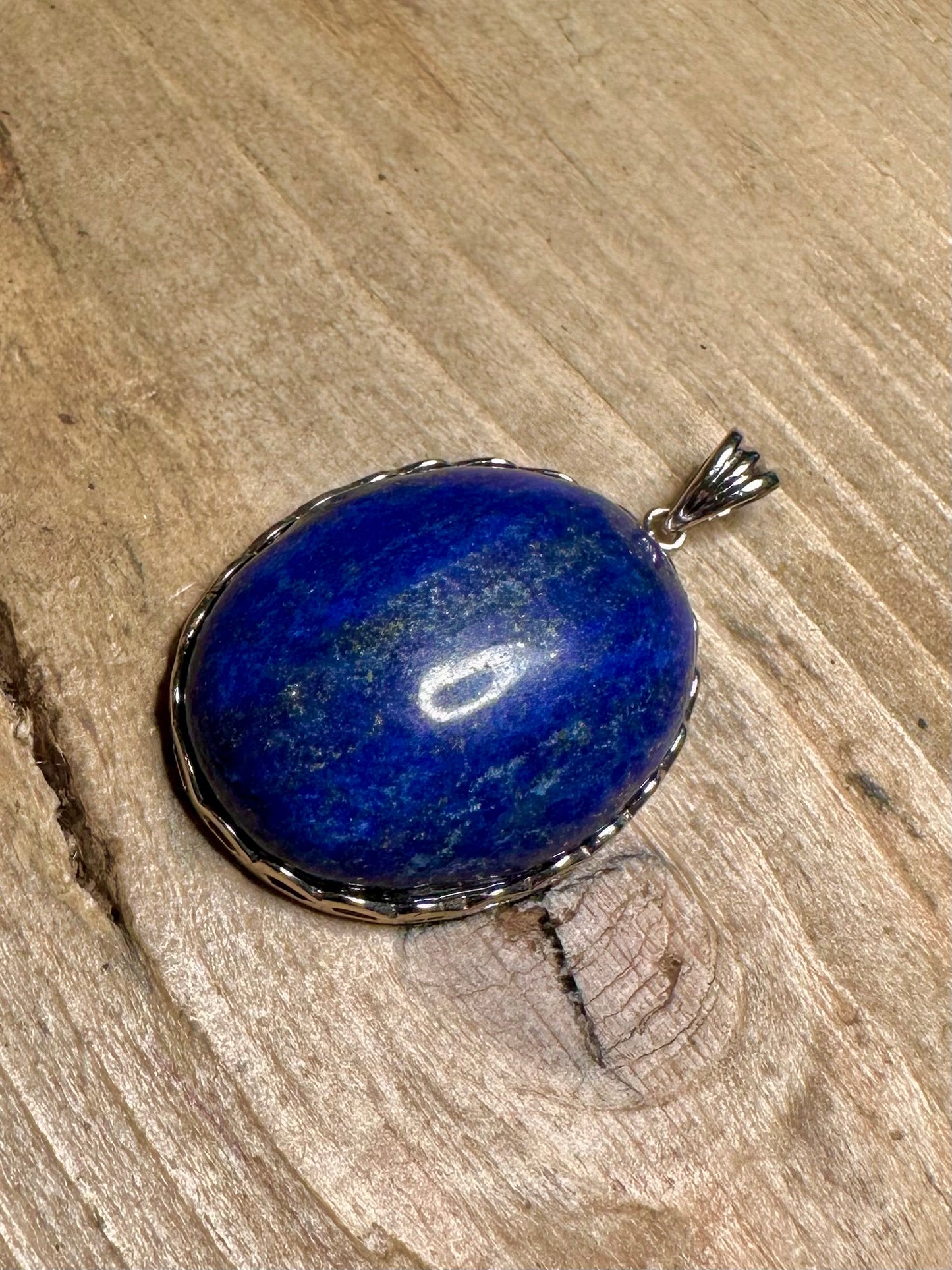 Vintage Oval Lapis 925 Silver Pendant