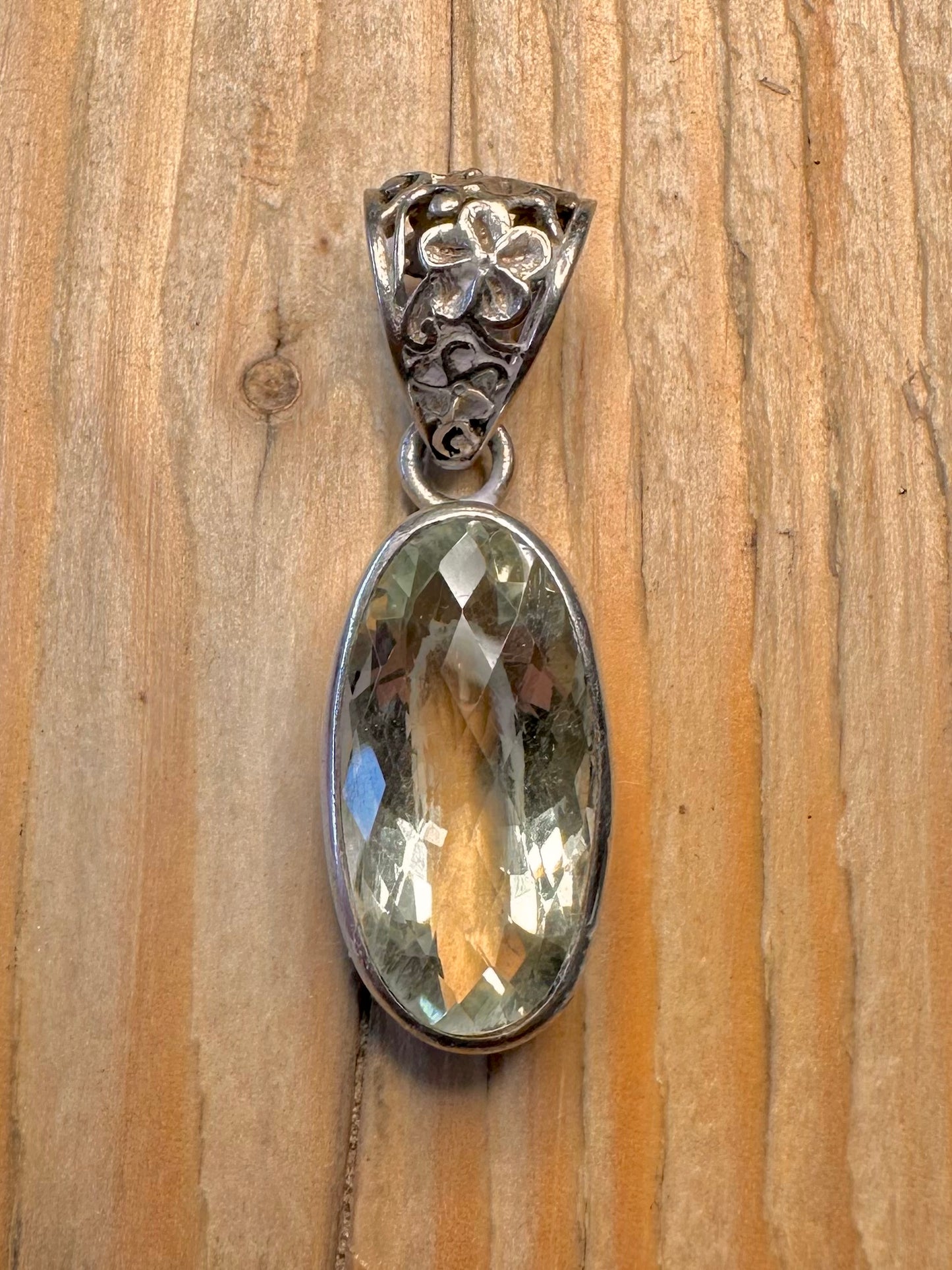 Vintage Green Amethyst Floral 925 Silver Pendant