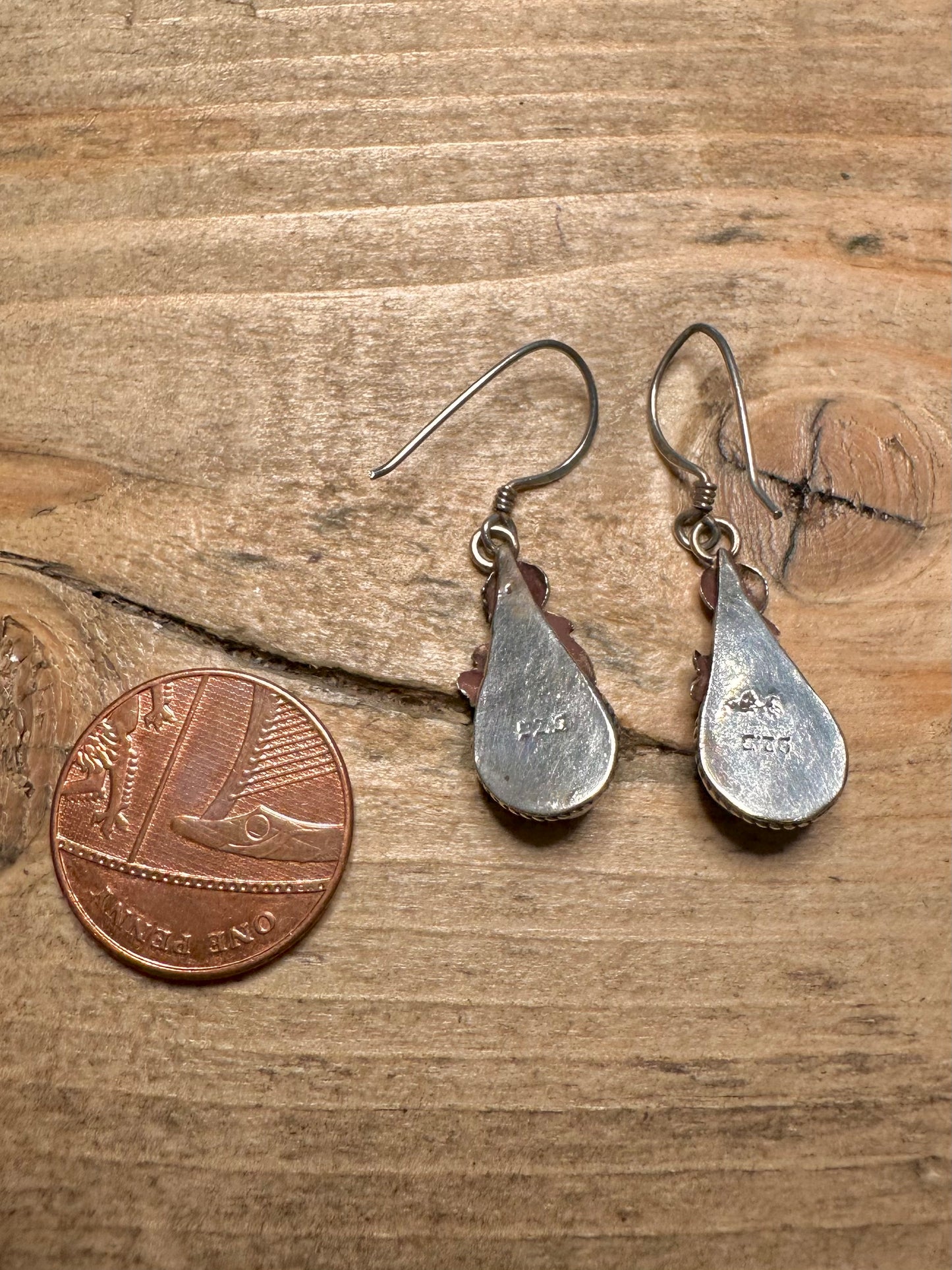Vintage Lapis Leaf Design 925 Silver Earrings
