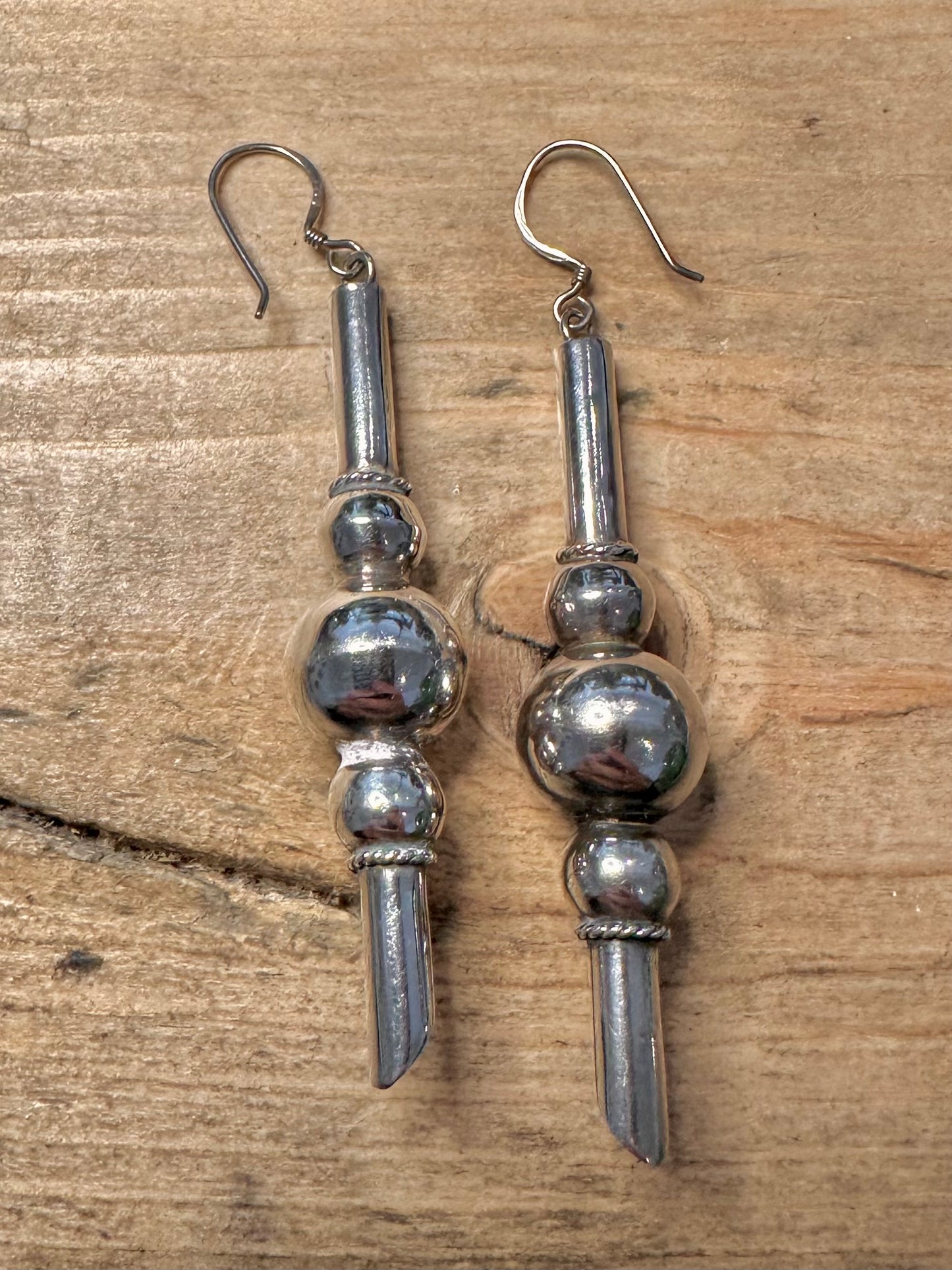 Vintage Tribal Long Dangle 925 Silver Earrings