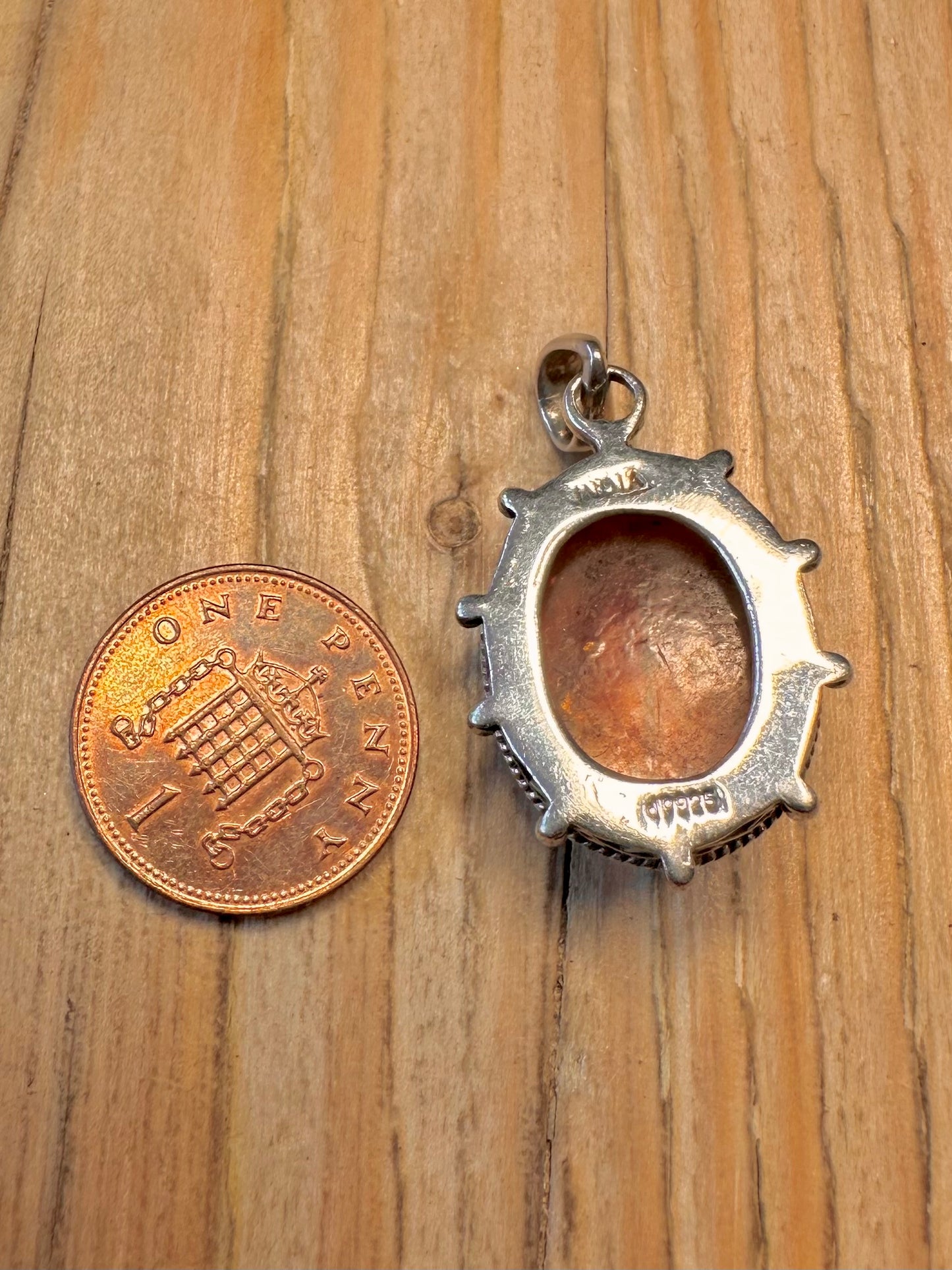 Vintage Amber Ornate 925 Sterling Silver India Pendant