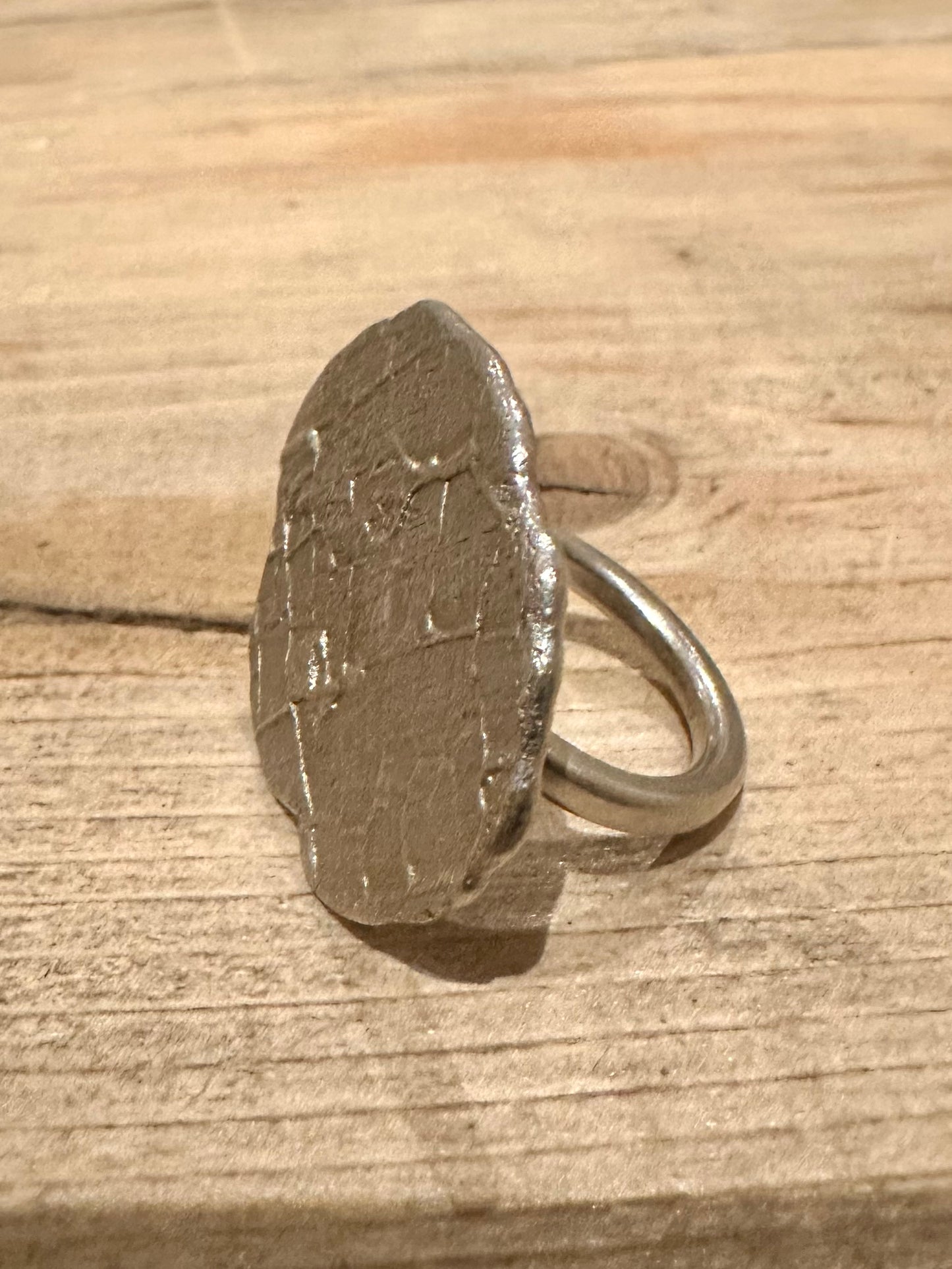 Abstract Hammered Textured Handmade 925 Silver Size P Ring