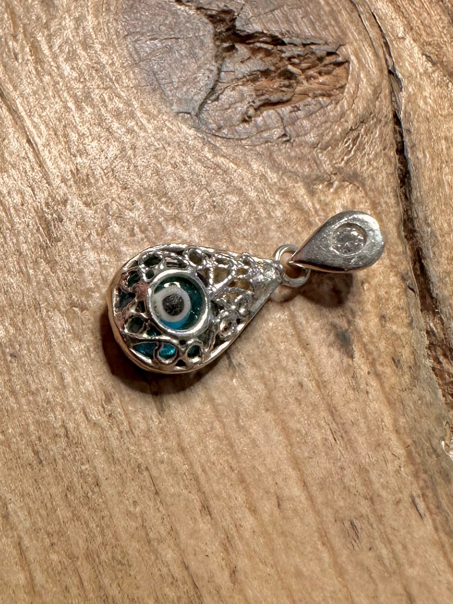 Vintage Evil Eye and CZ 925 Silver Pendant