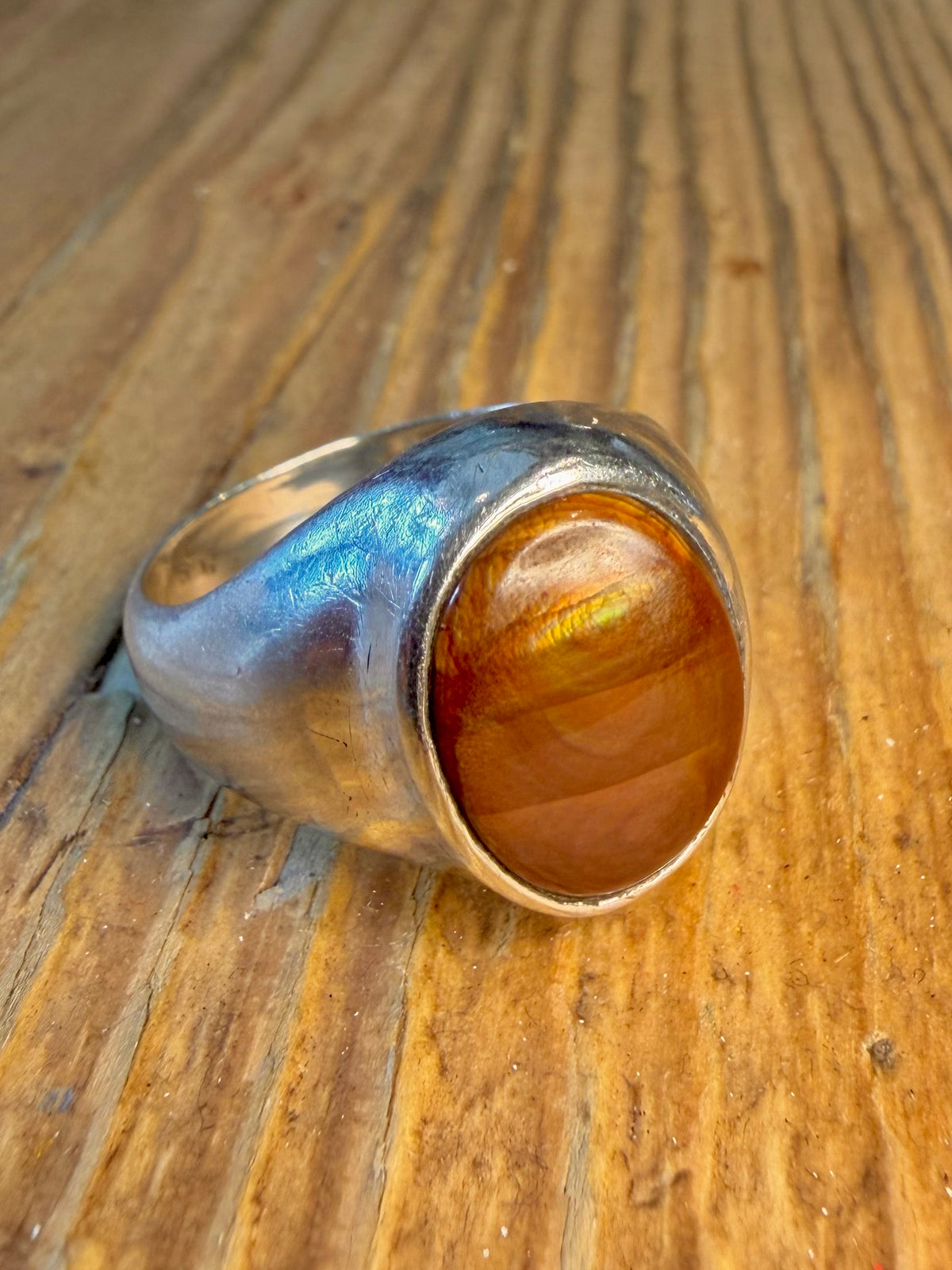 Fire Agate Signet Heavy 925 Sterling Silver Size V Ring