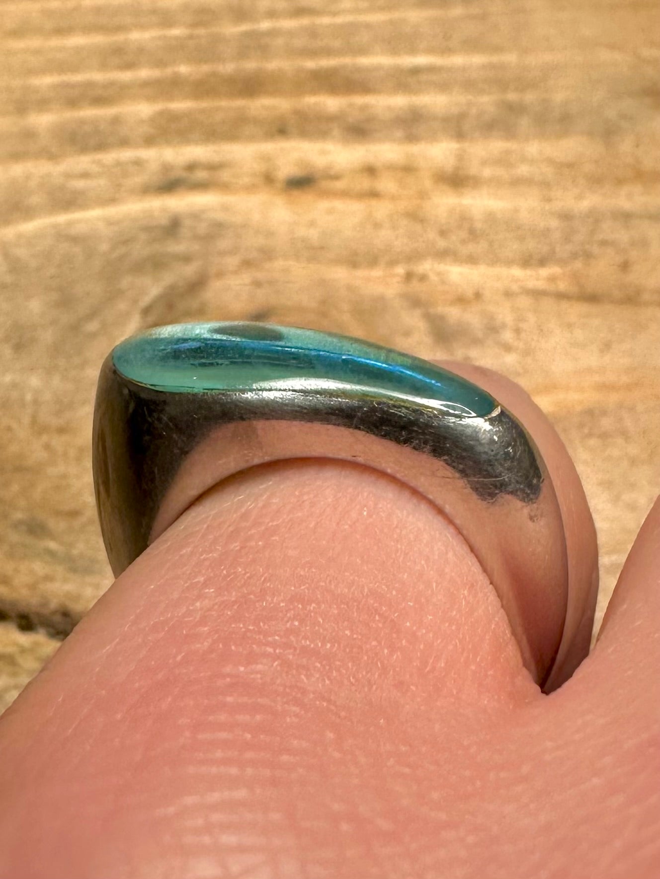 Abstract Blue Resin Wavy 925 Silver Size M Ring