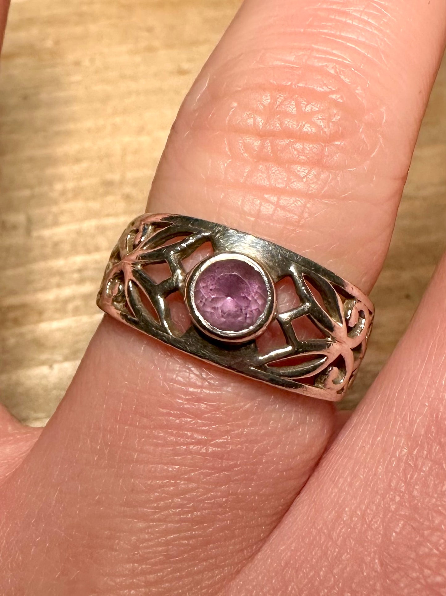 Vintage Amethyst Filigree 925 Silver Size P Ring