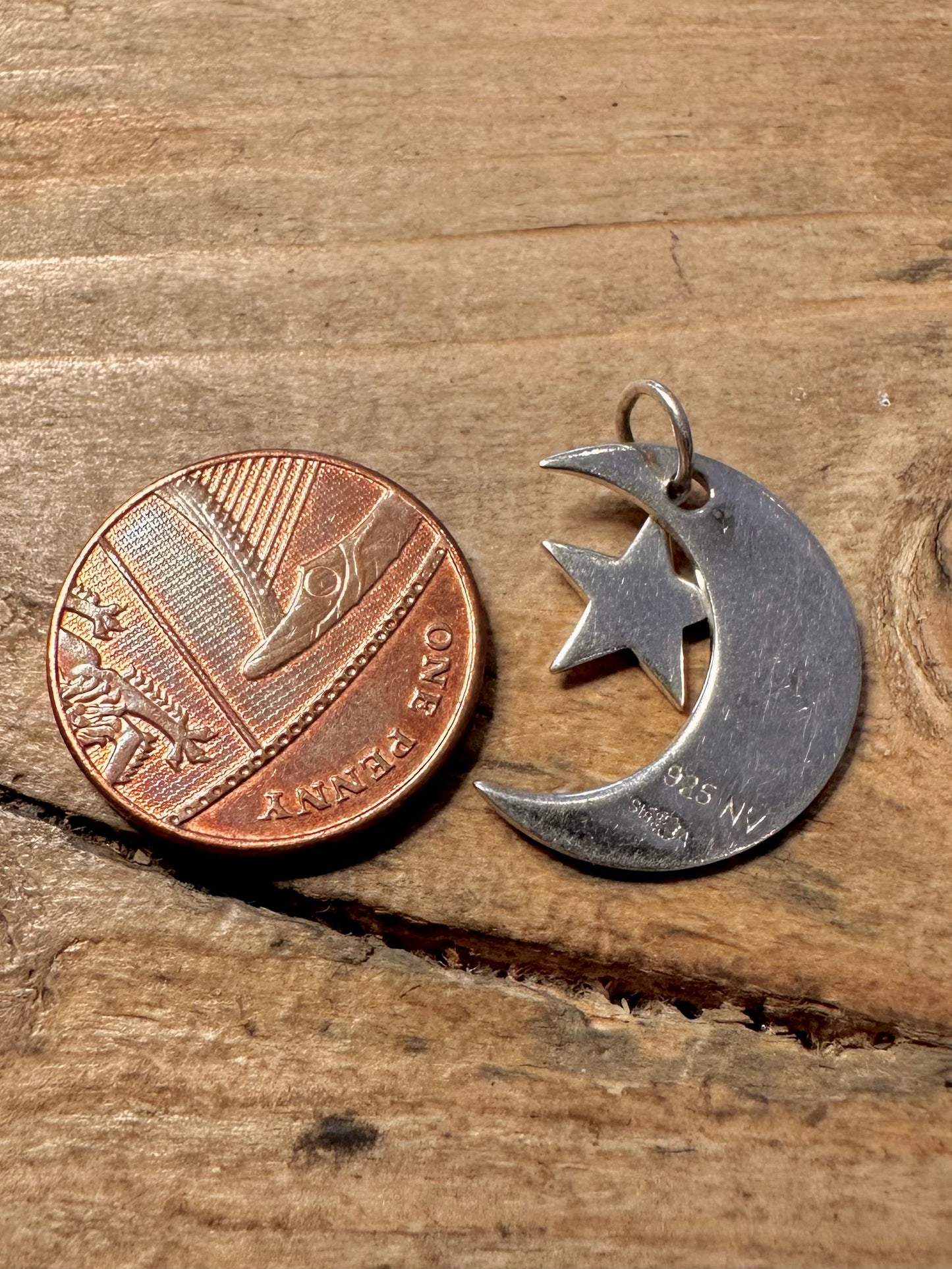 Modern Moon and Star 925 Silver Pendant