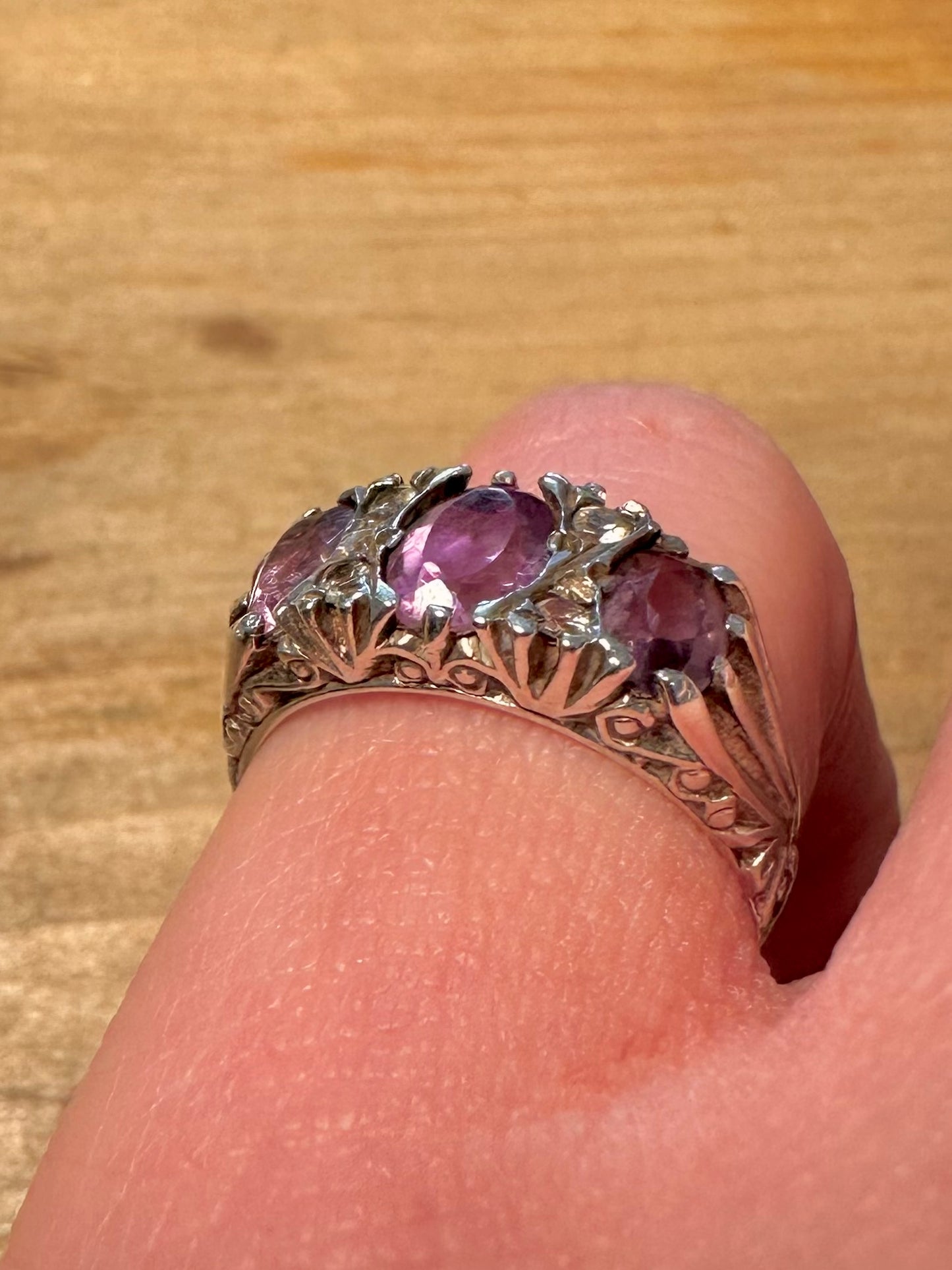 Vintage 1978 Amethyst and White 925 Silver Size O Ring