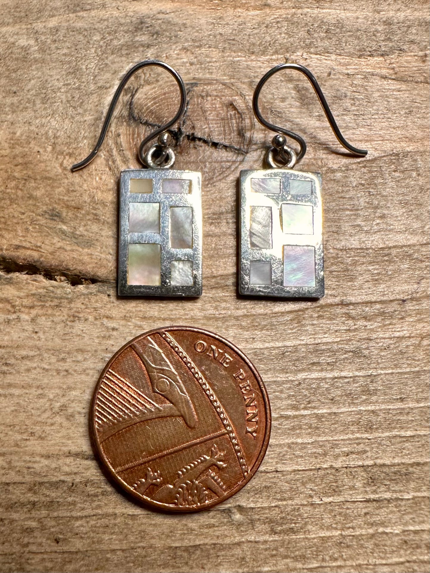 Modernist Mother of Pearl Rectangle 925 Silver Earrings