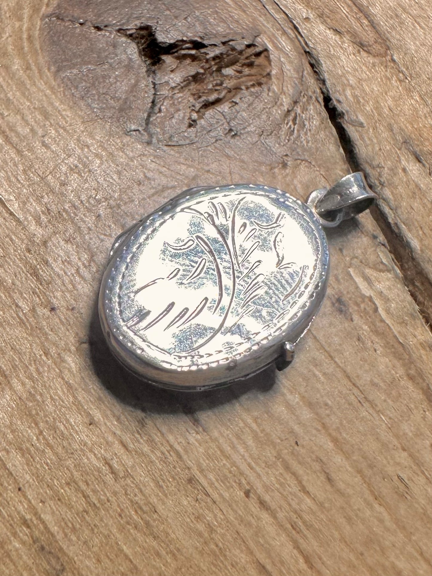 Vintage Oval Engraved 925 Silver Locket Pendant