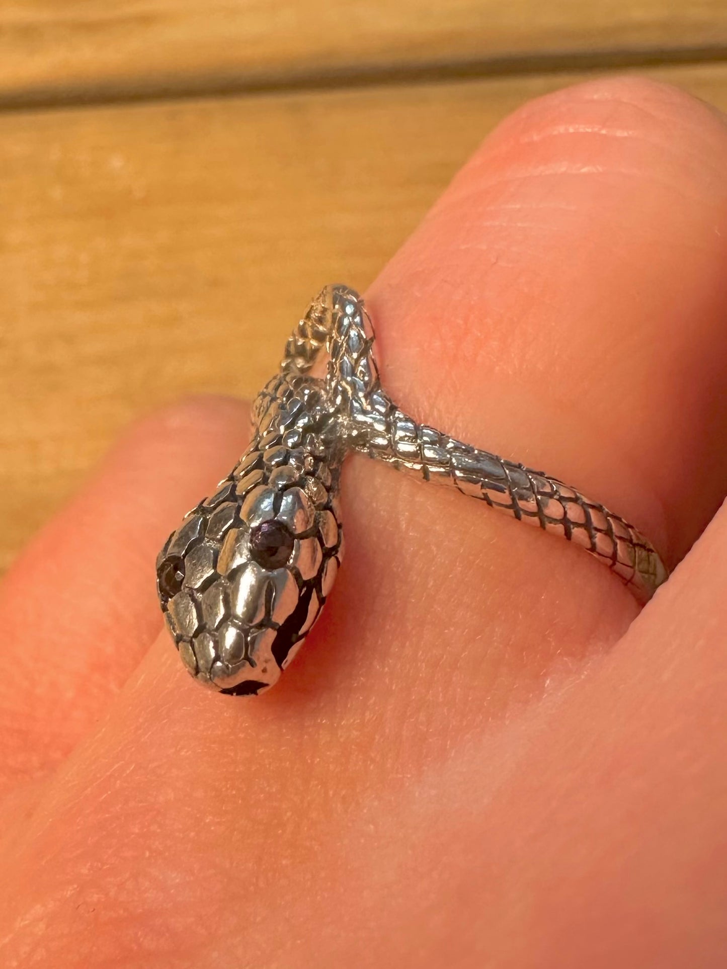 Vintage Snake Garnet Eyes 925 Silver Size Q Ring
