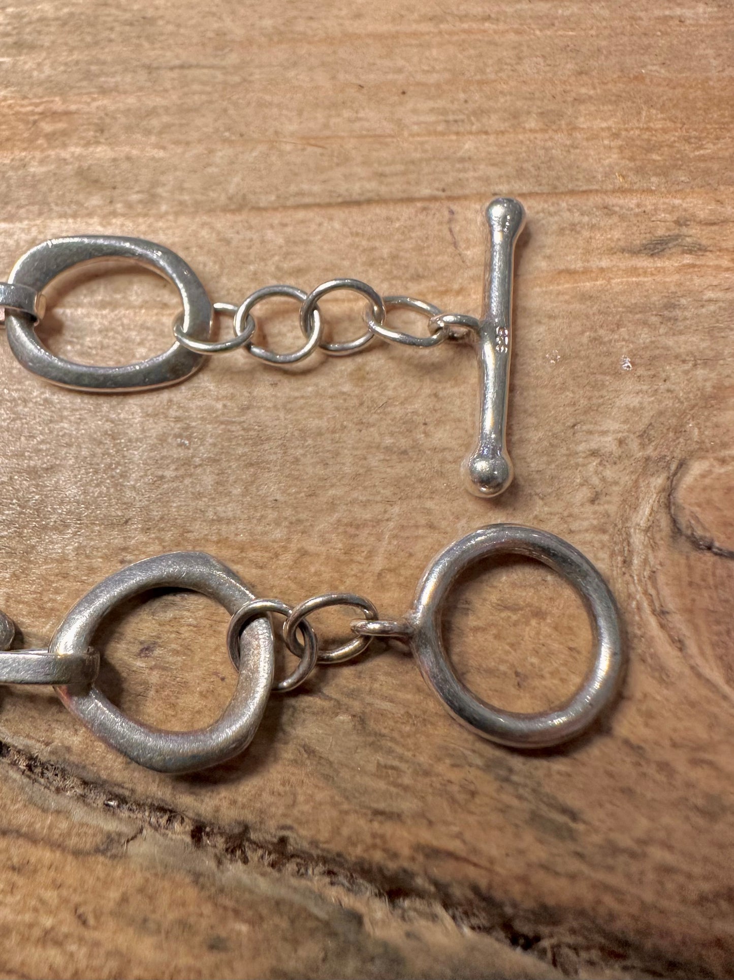 Abstract Multi Shaped T Bar Clasp 925 Silver 7.5 inch Bracelet