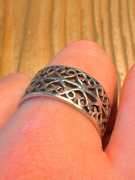 Wide Filigree Band 925 Sterling Silver Size V1/2 Ring