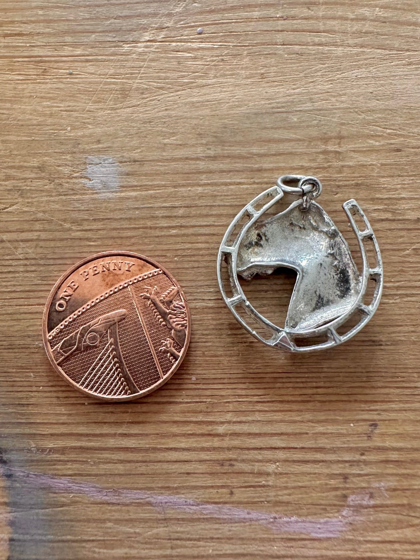 Vintage Horse Shoe and Head 925 Silver Pendant