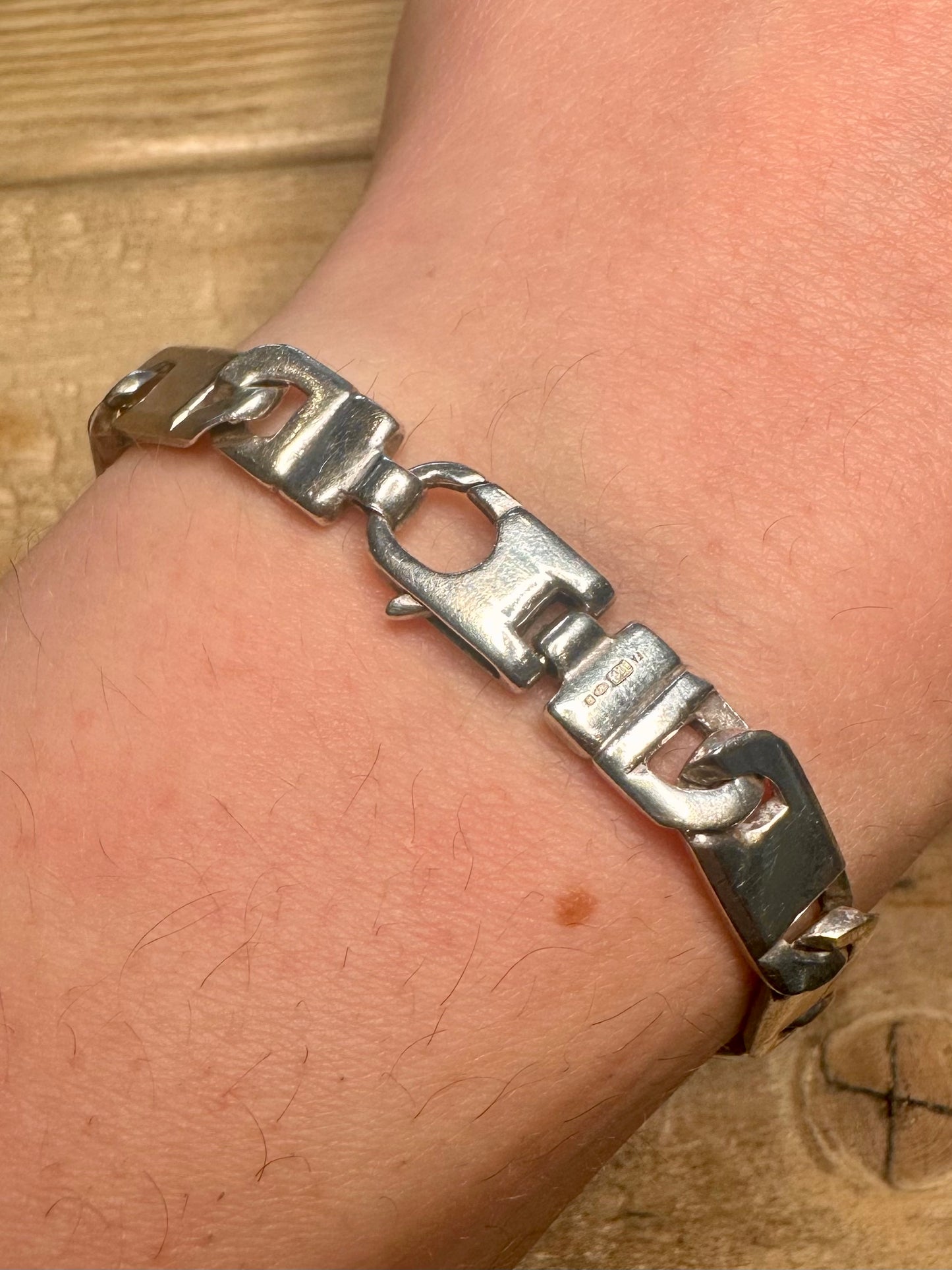 Vintage Flat Unique Chain 925 Silver 8.5 inch Bracelet