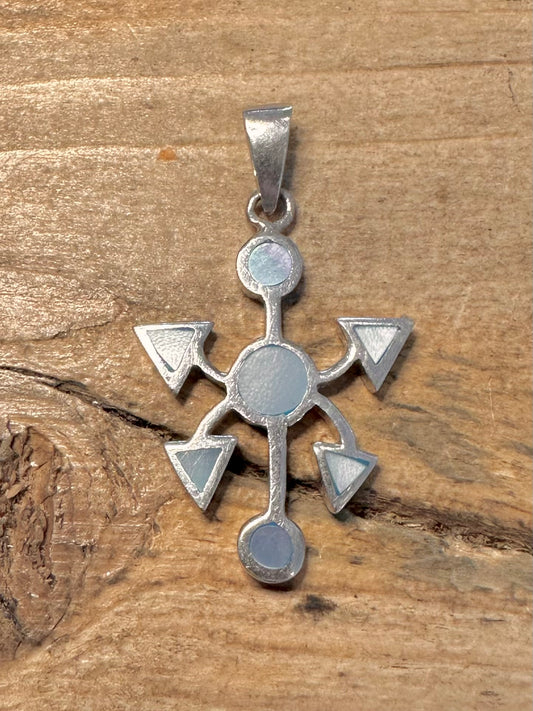 Abstract Blue Mother of Pearl Shaped 925 Silver Pendant