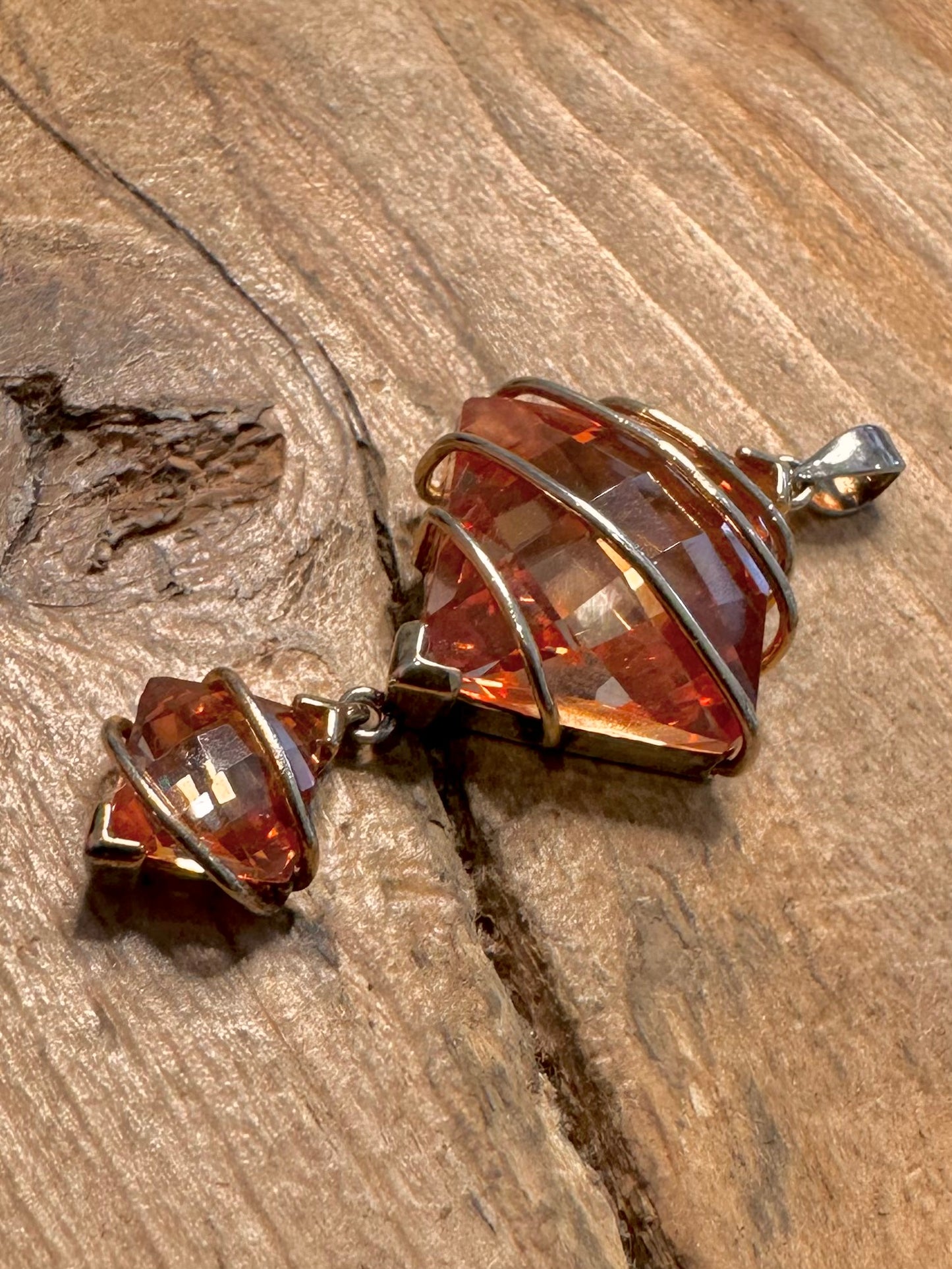 Abstract Faceted Citrine Dangle 925 Silver Pendant