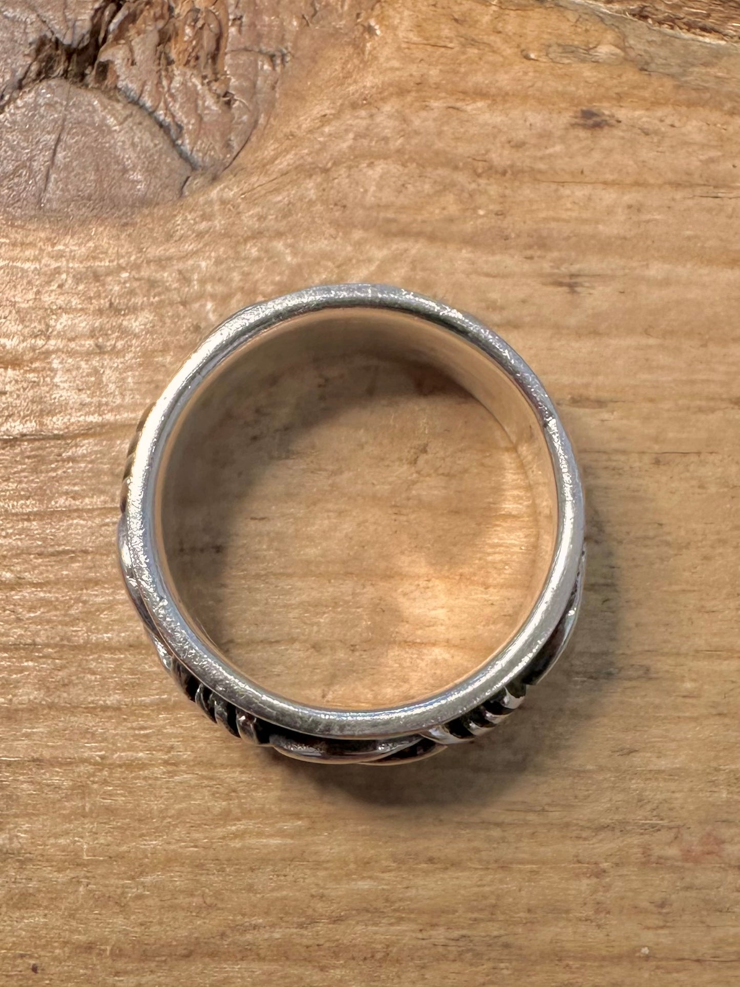 Vintage Barbed Wire Band 925 Silver Size Q Ring