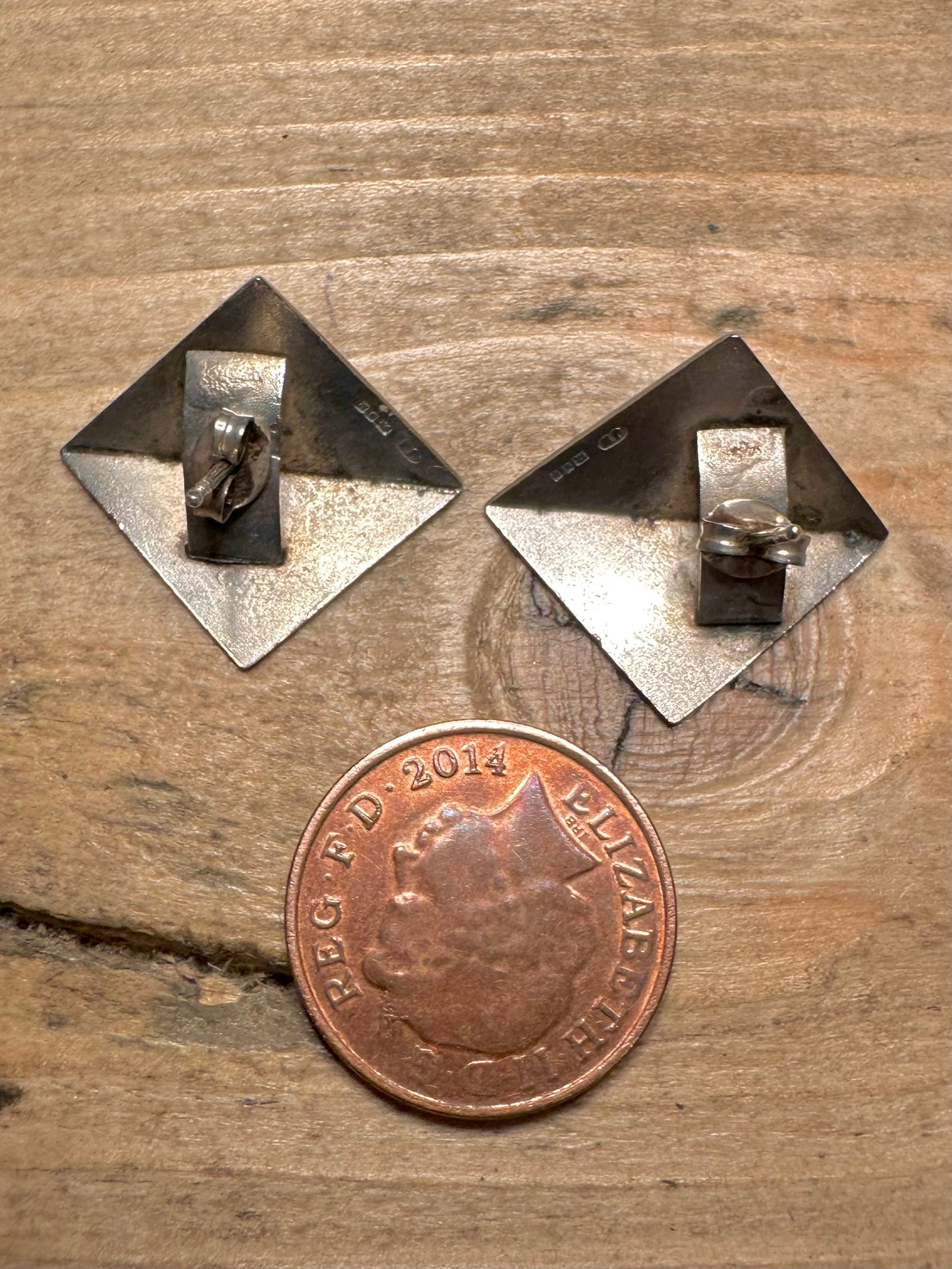 Modernist 1986 Bark Effect Square 925 Silver Earrings