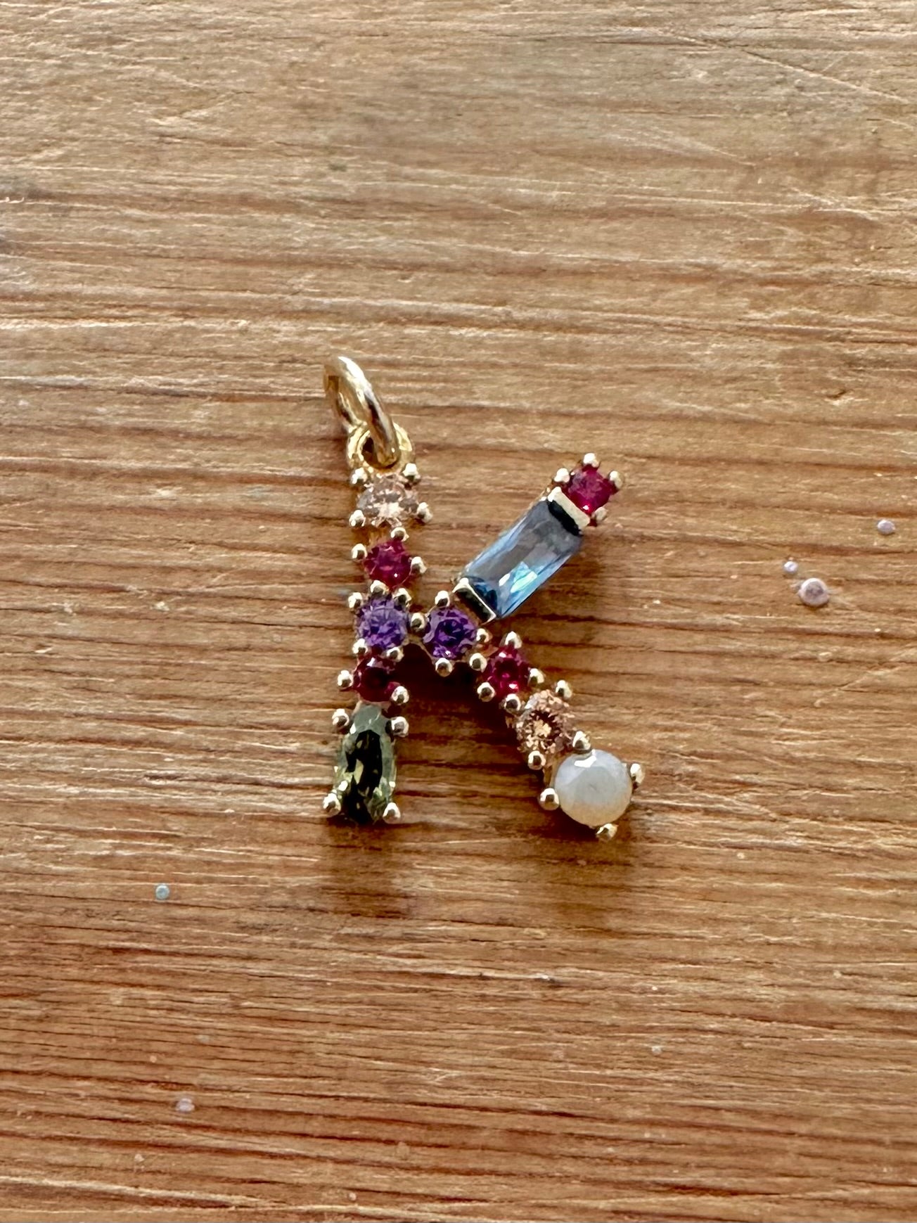 Abstract Gemstone Letter K Gold on 925 Silver Pendant