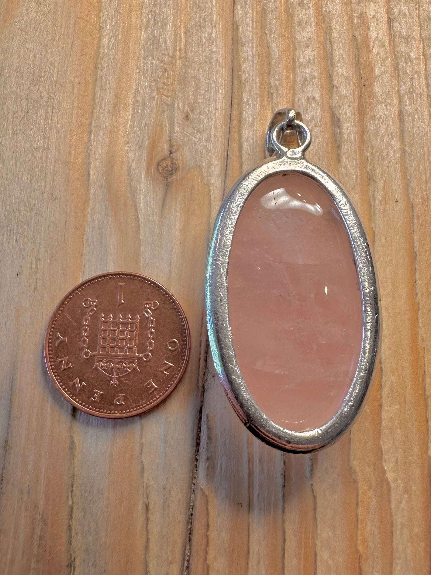 Vintage Rose Quarts Oval 925 Sterling Silver Pendant