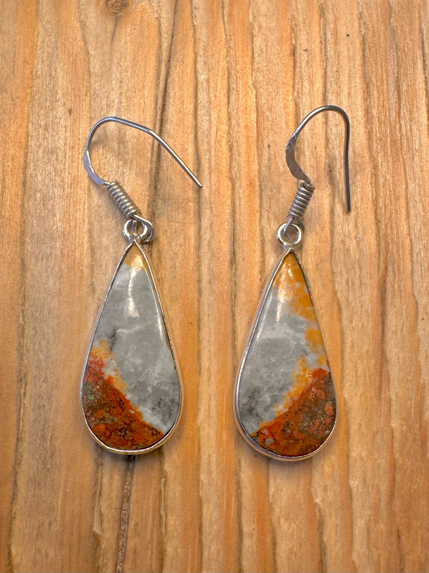 Vintage Jasper Dangle 925 Sterling Silver Earrings