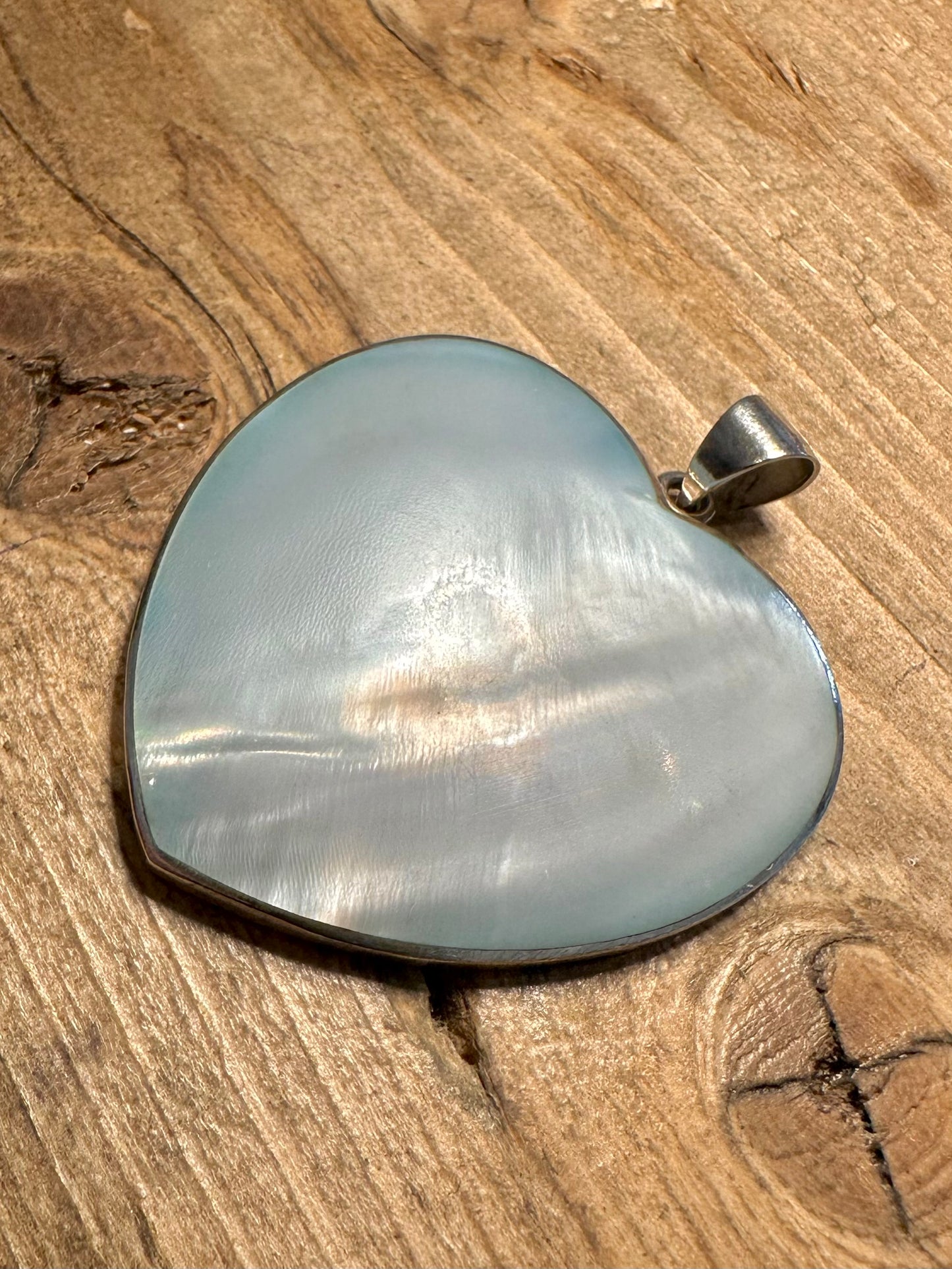 Abstract Blue Mother of Pearl Large Heart 925 Silver Pendant
