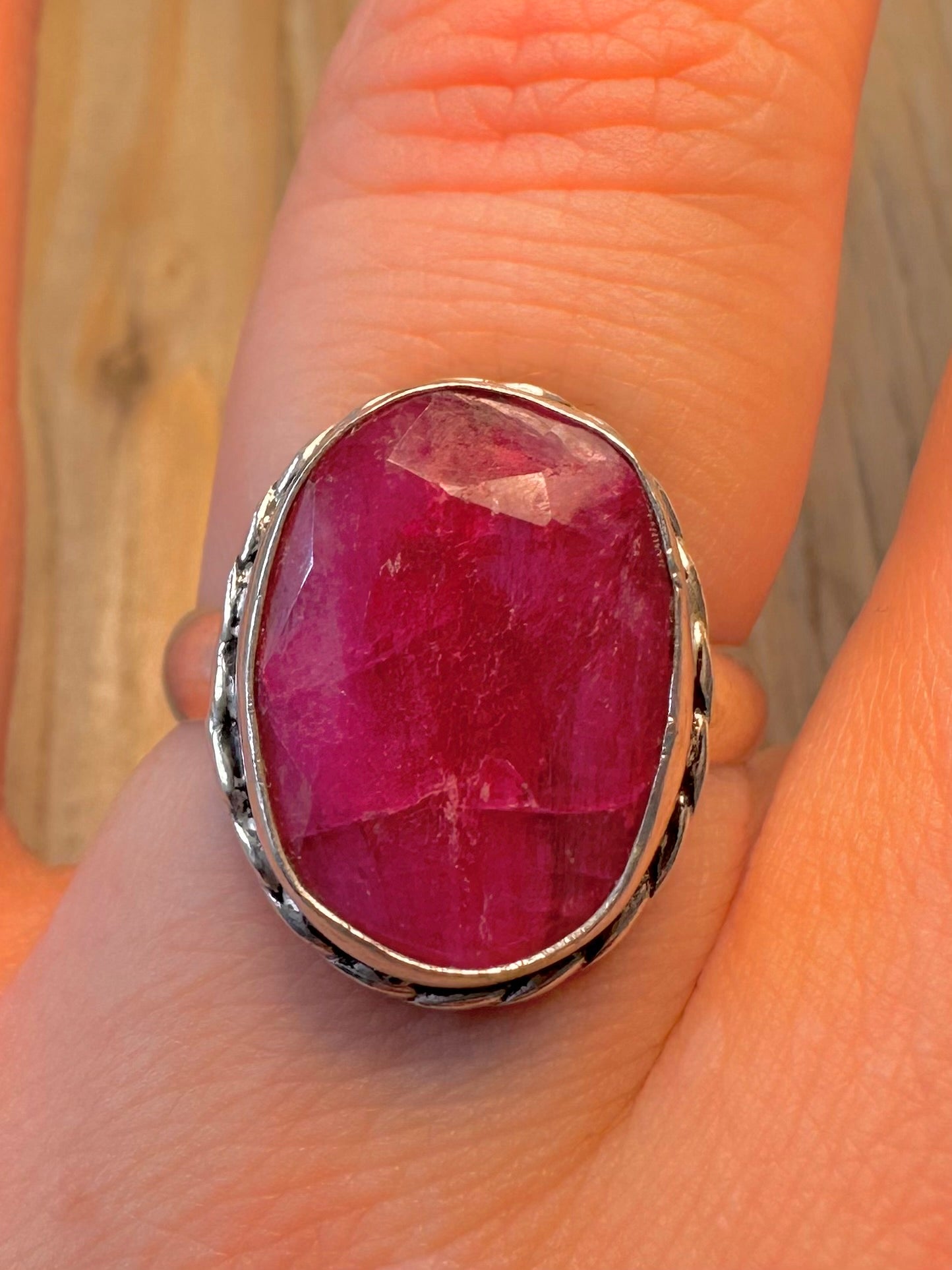 Modern Ruby Stone Boho 925 Sterling Silver Size Q Ring