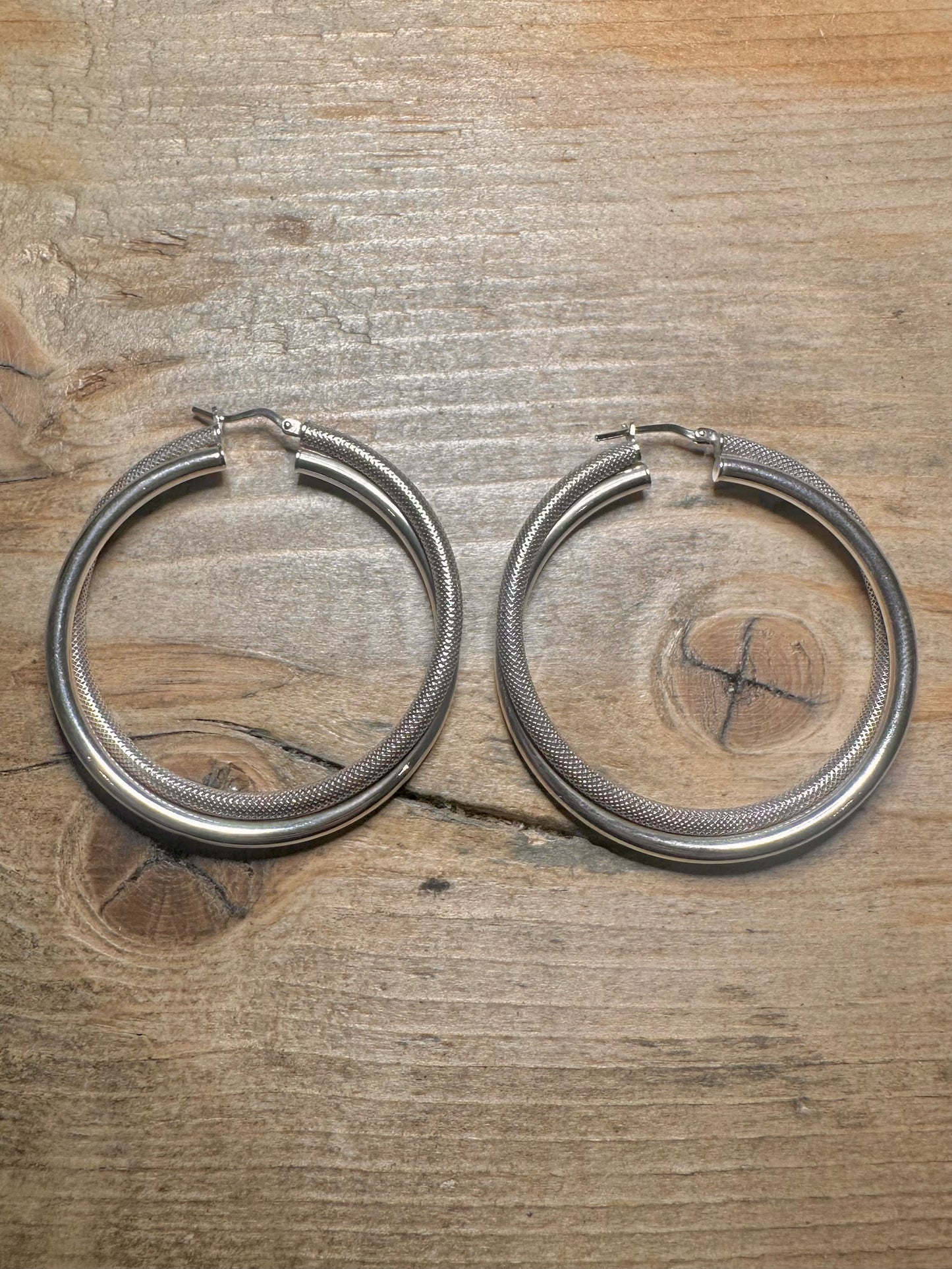 Vintage Textured Large Hoops 925 Silver Earrings