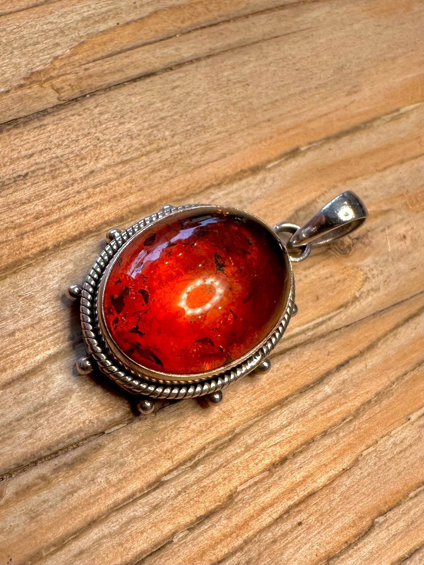 Vintage Amber Ornate 925 Sterling Silver India Pendant
