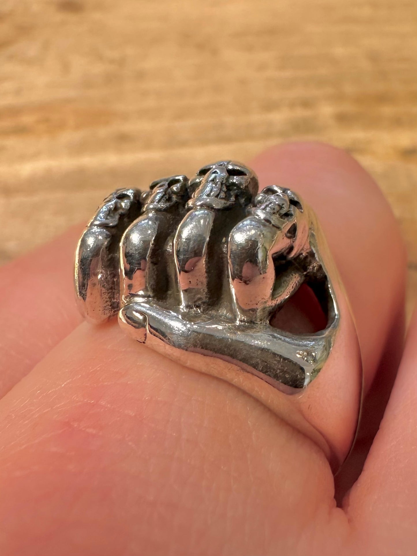 Vintage Fist Skulls 925 Silver Size U Ring