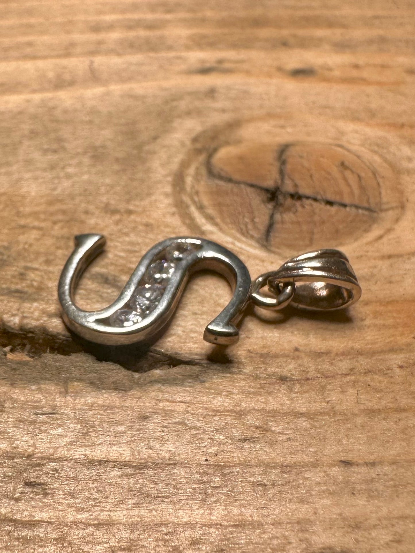 Vintage S Letter CZ Stone 925 Silver Pendant