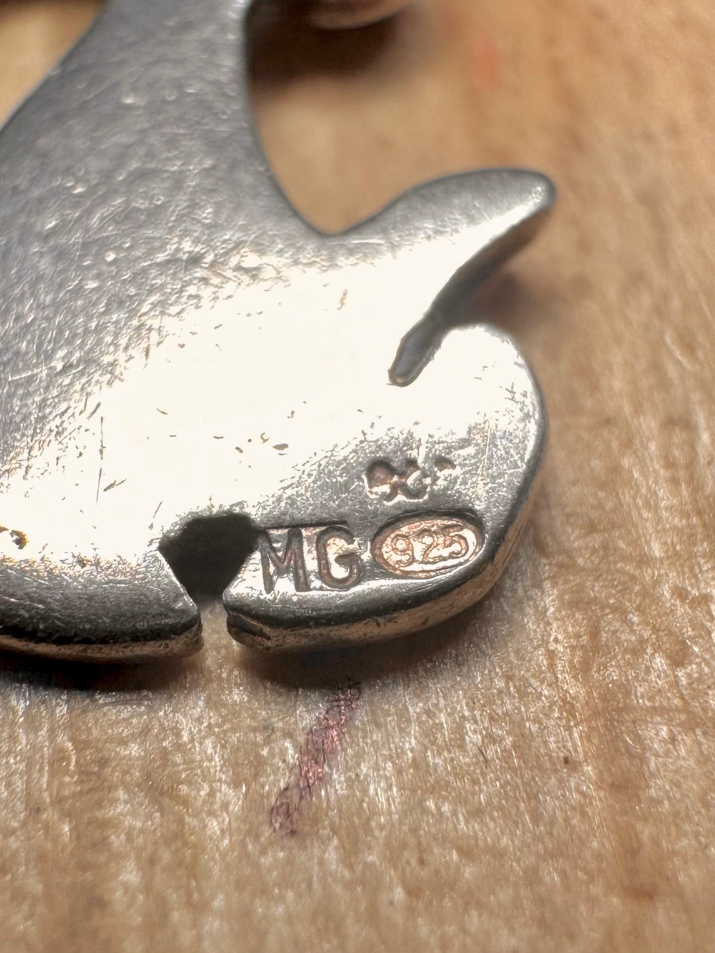 Vintage Rare Snoopy 925 Sterling Silver Maker MG Pendant
