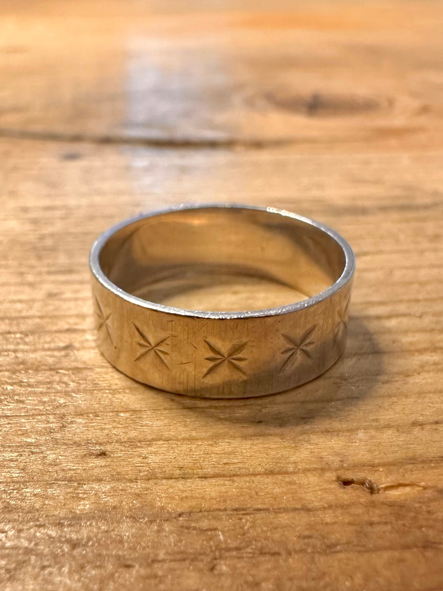 Vintage X Engraved Band 925 Silver Size L Ring