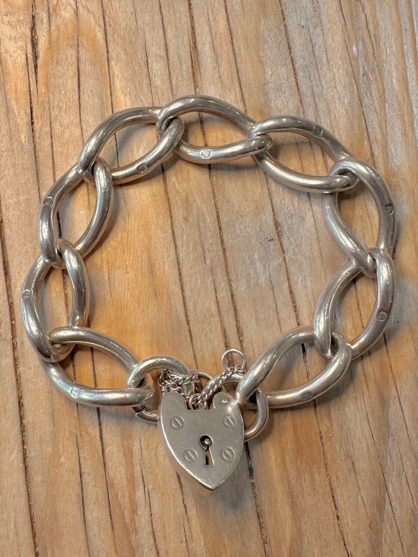 Vintage Chunky Long Link Curb Chain 925 Silver 7 inch Bracelet