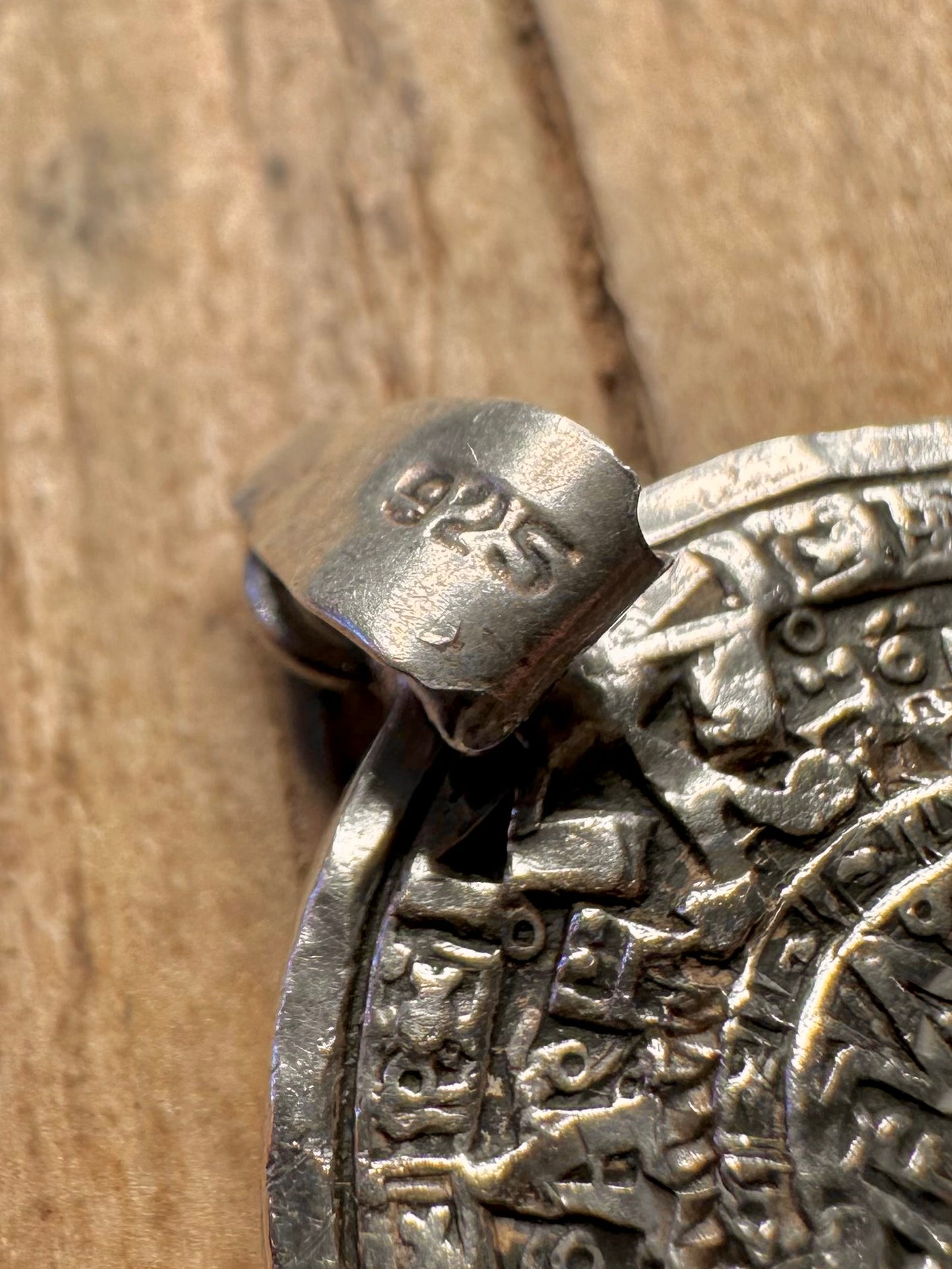 Vintage Aztec Sun Calendar 925 Sterling Silver Pendant