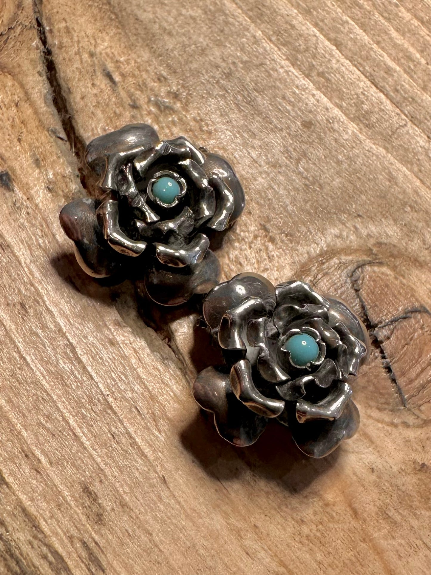 Vintage Turquoise Flower Clip On 925 Silver Earrings