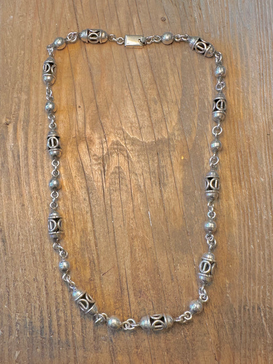 Barrel Chain Cut Out Taxco Mexico 925 Sterling Silver 22 inch Necklace