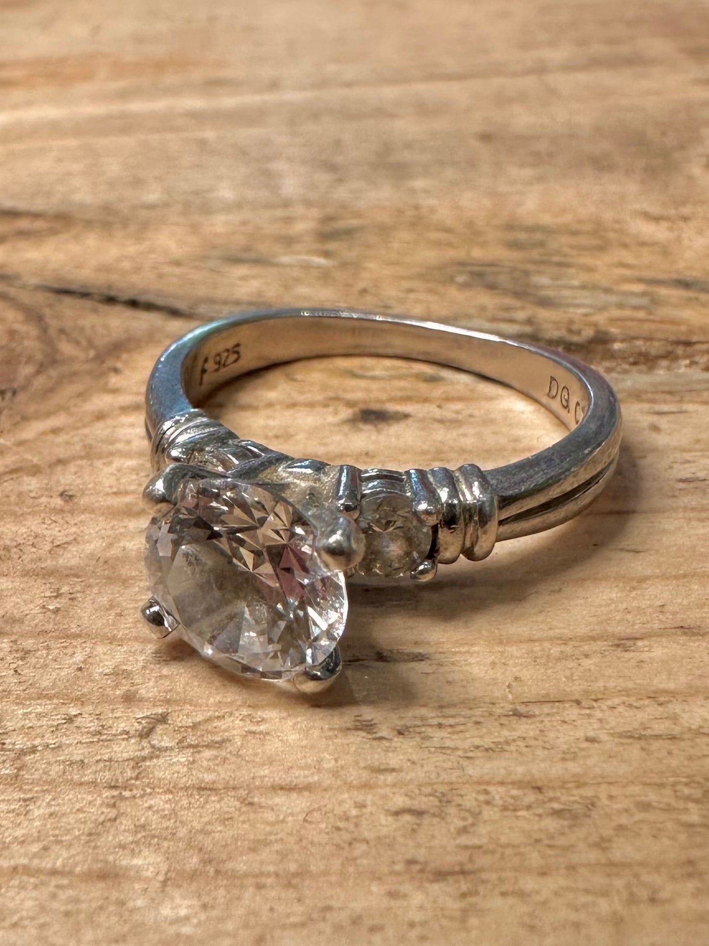 Vintage Large White DQCZ Stone 925 Silver Size M1/2 Ring