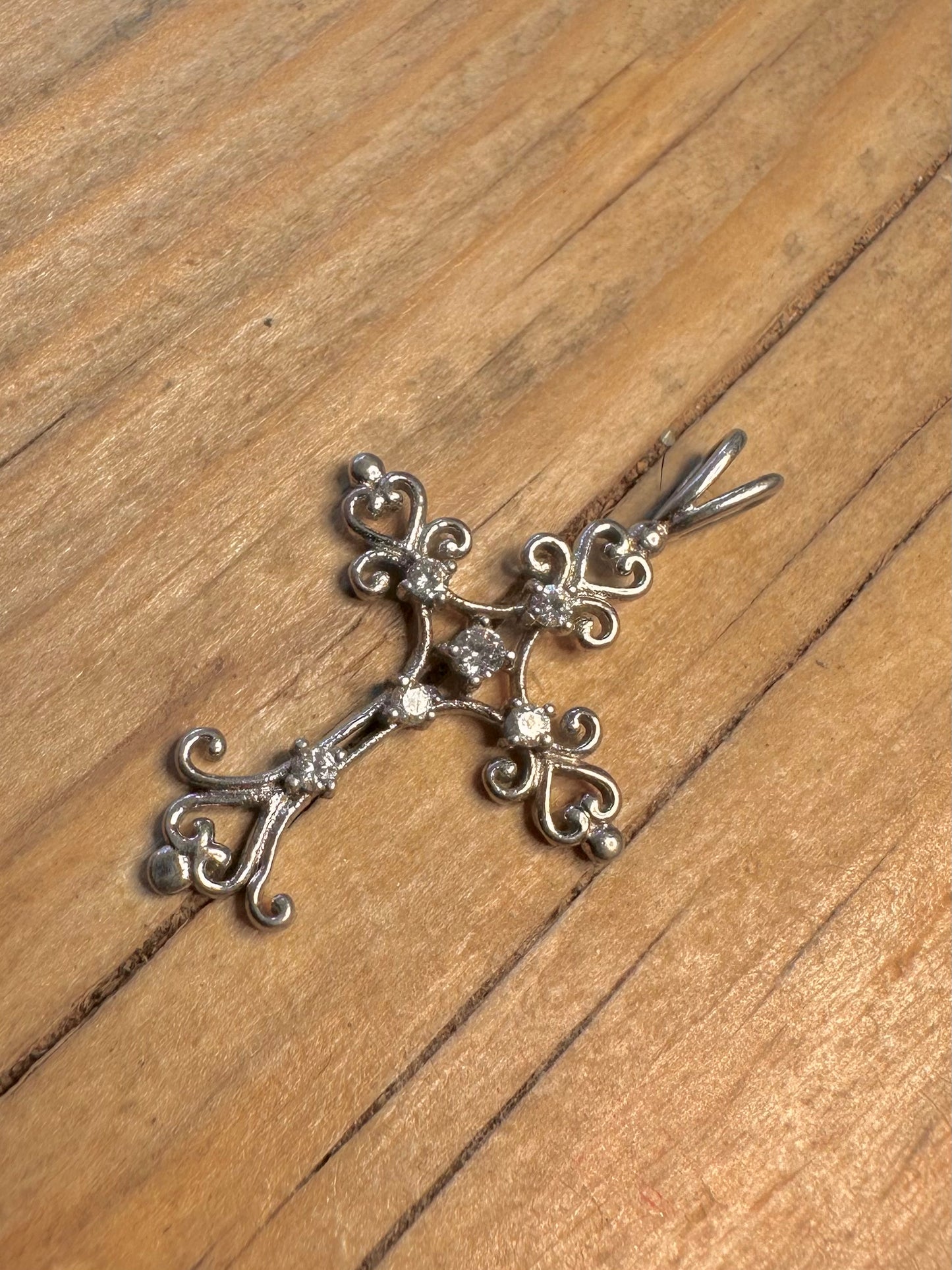 Vintage White Stone Cross 925 Sterling Silver Pendant
