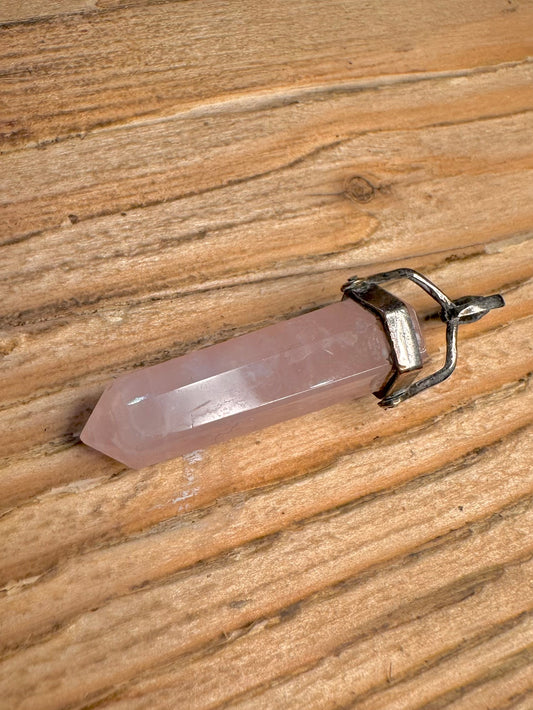 Vintage Rose Quarts Point 925 Sterling Silver Pendant