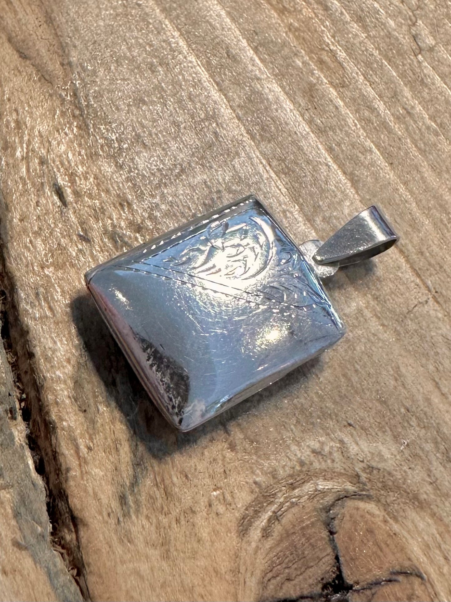Vintage Rectangle Engraved 925 Silver Locket Pendant
