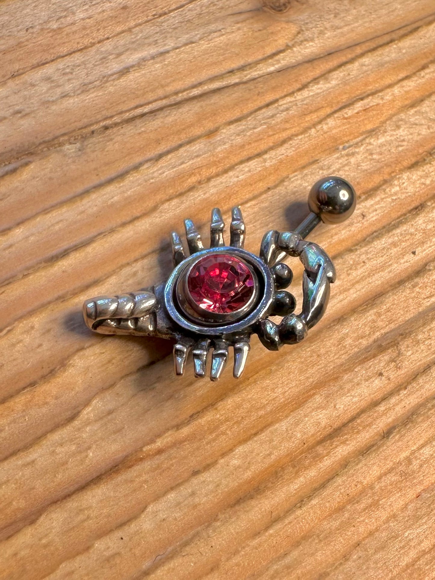 Modern Scorpion Pink Stone 925 Sterling Silver Belly Bar Body Jewellery